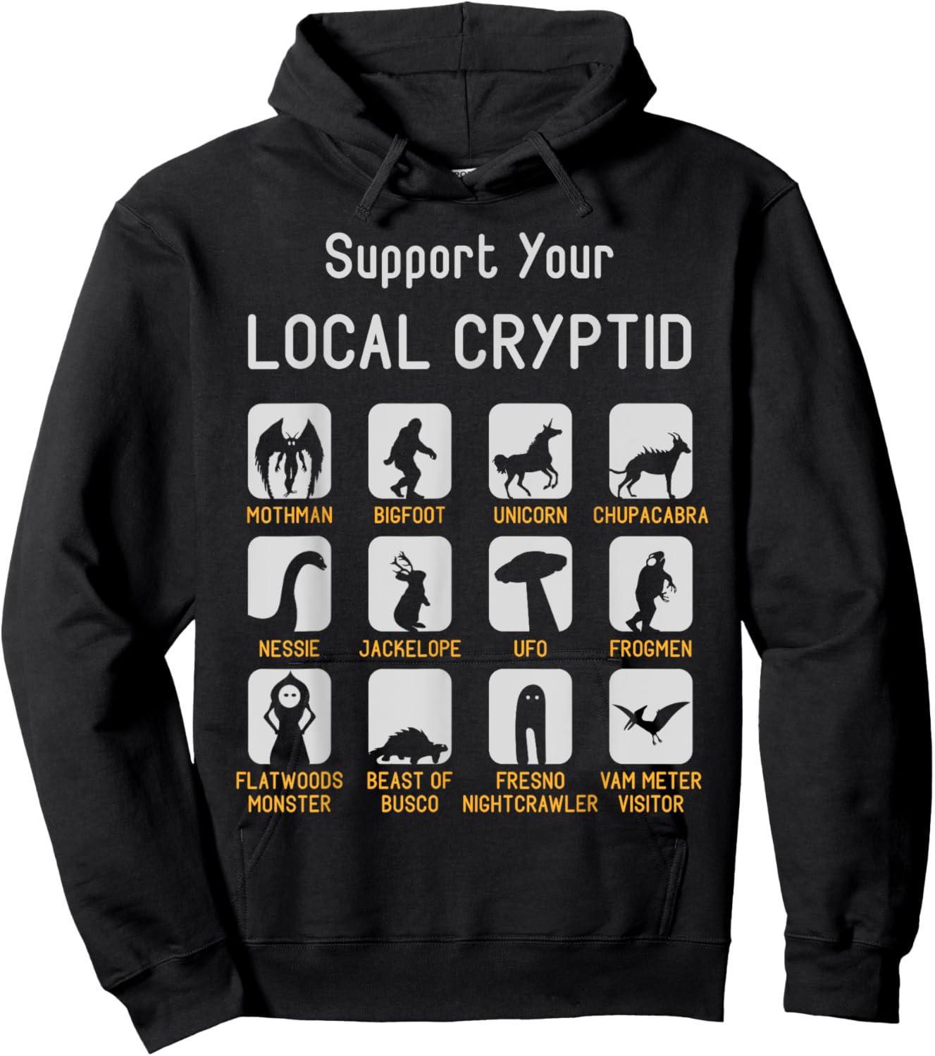 Support Your Local Cryptozoology Cryptid Creatures Funny Cut Hoodie - Hoodie | Black