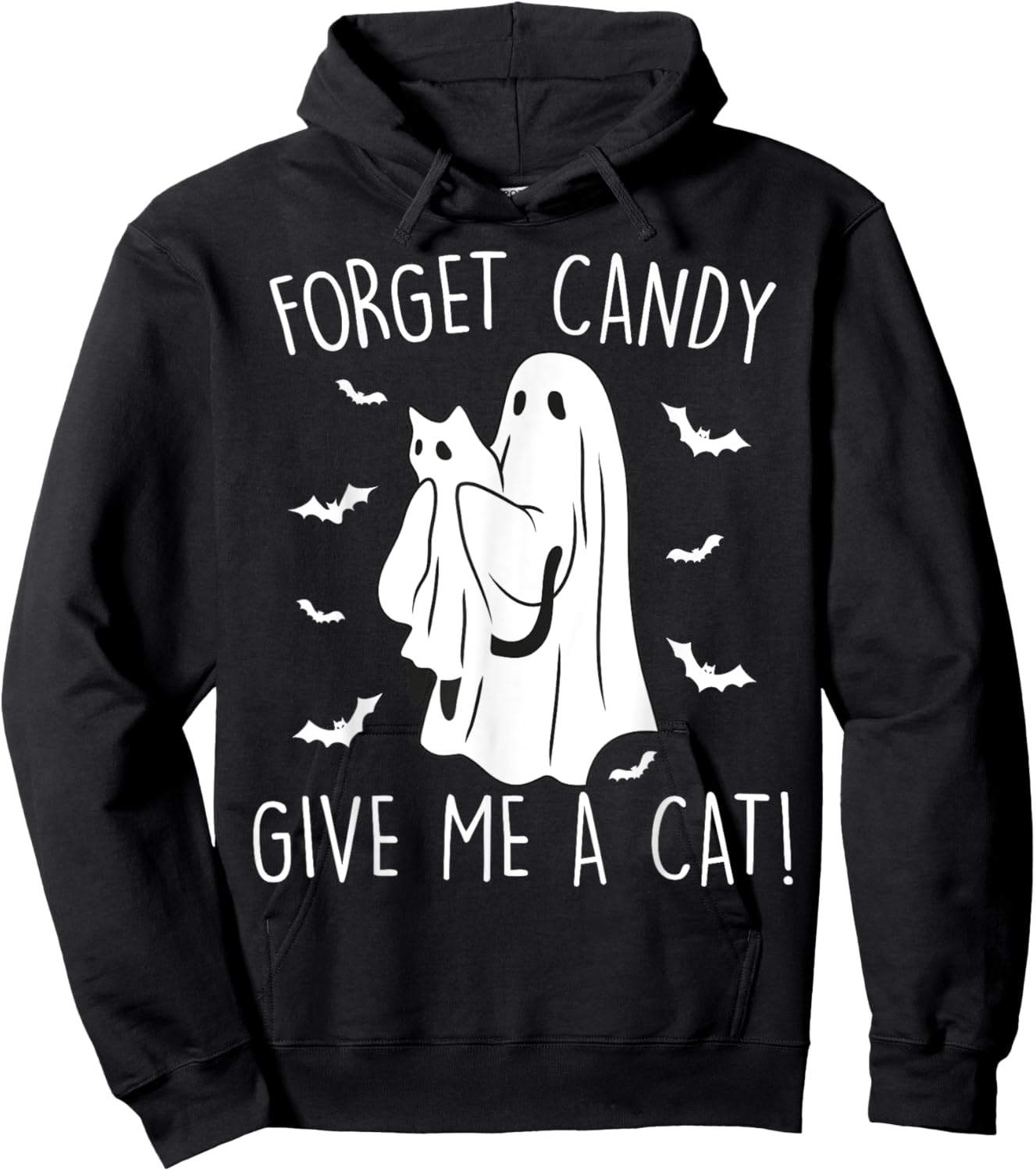 Funny Halloween Cat Ghost Forget Candy Give Me Cat Halloween Women Kids Hoodie - Hoodie | Black