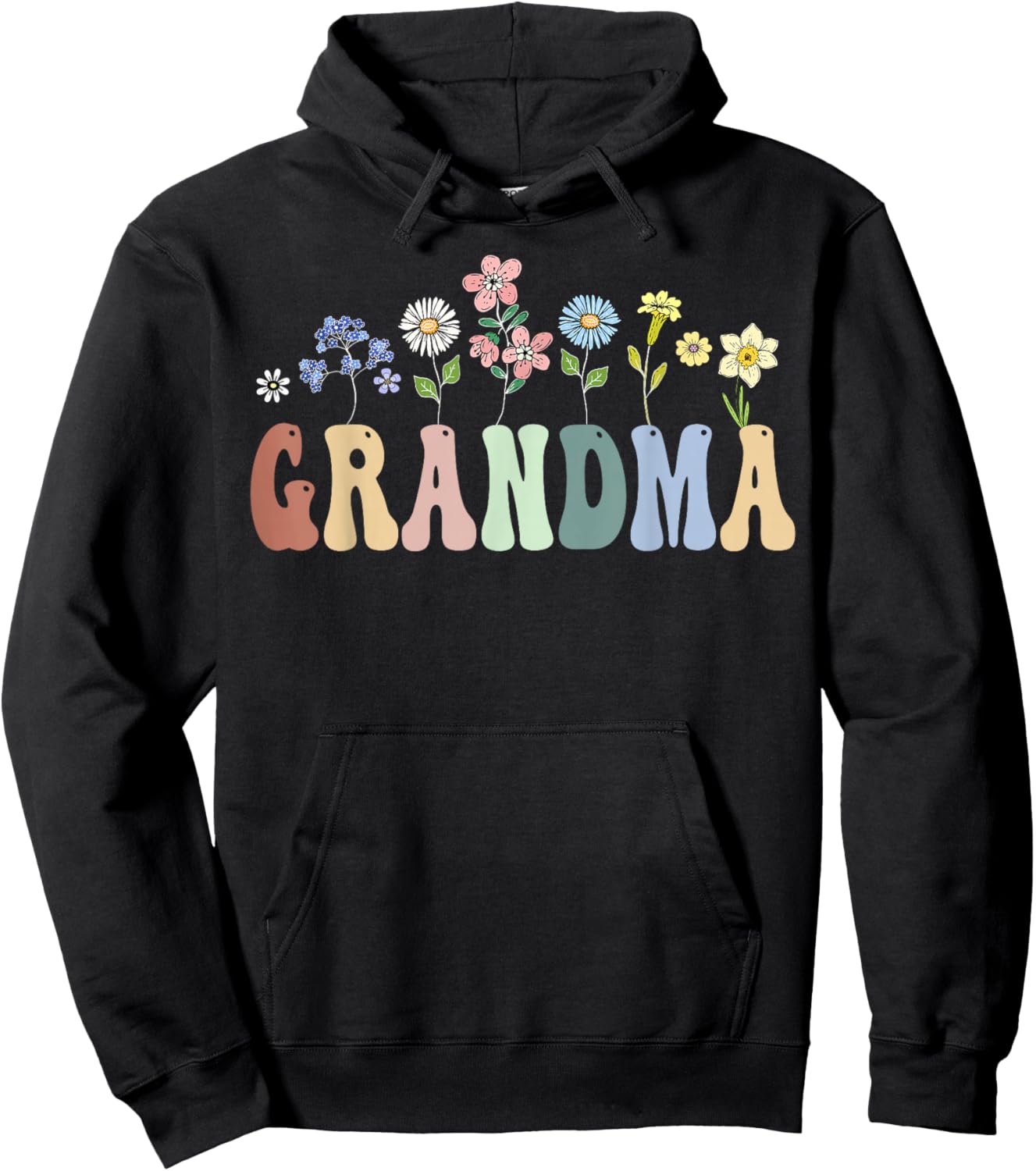 Grandma Gifts Women Wildflower Floral Design Grandma Hoodie - Hoodie | Black