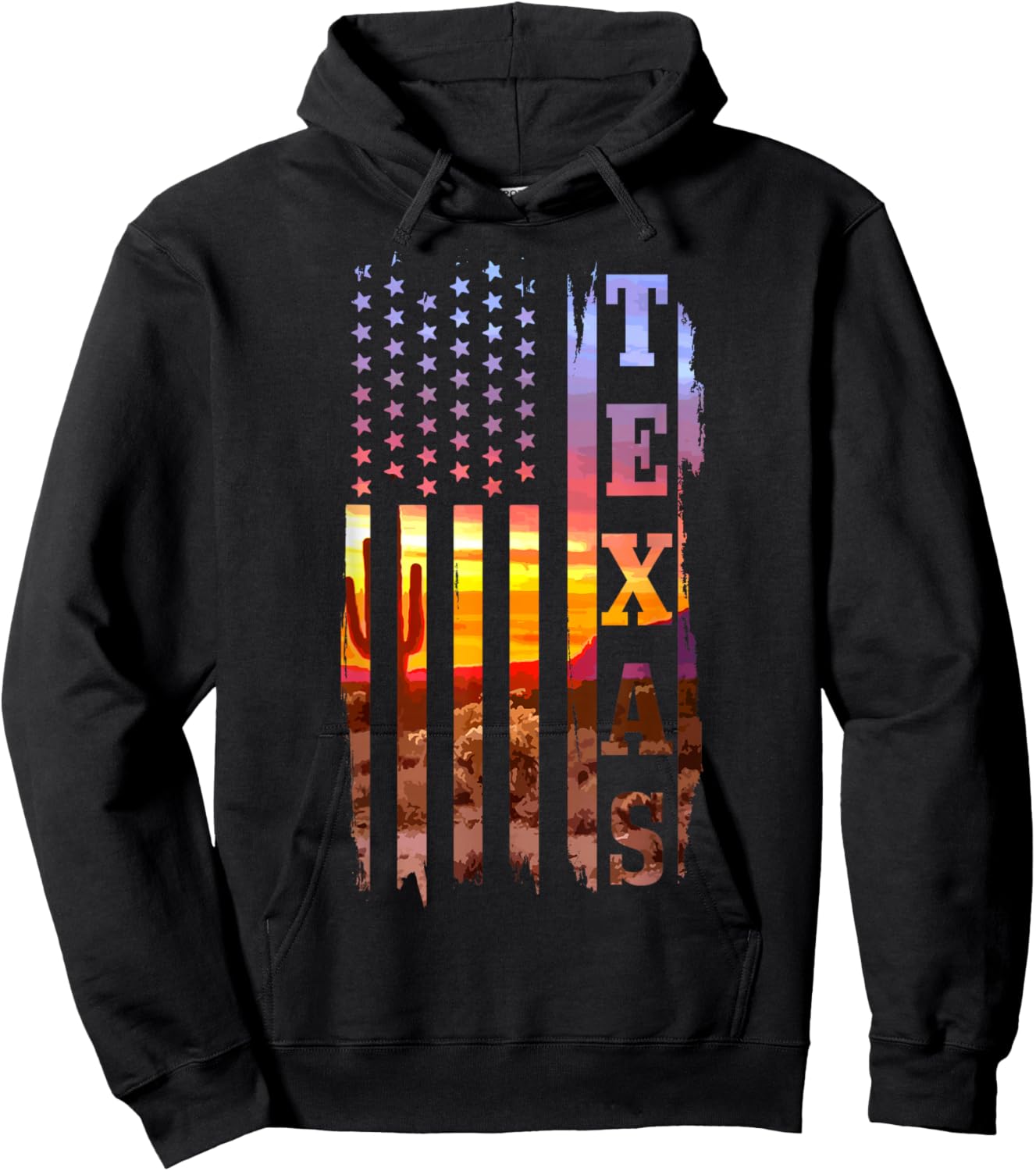 Texas American Flag Pride Landscape Cactus Hoodie - Hoodie | Black