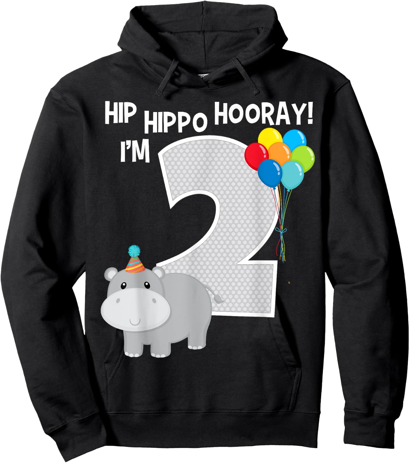 Hip Hippo Hooray I'm 2 Zoo Theme 2nd Birthday Party Kids Hoodie - Hoodie | Black