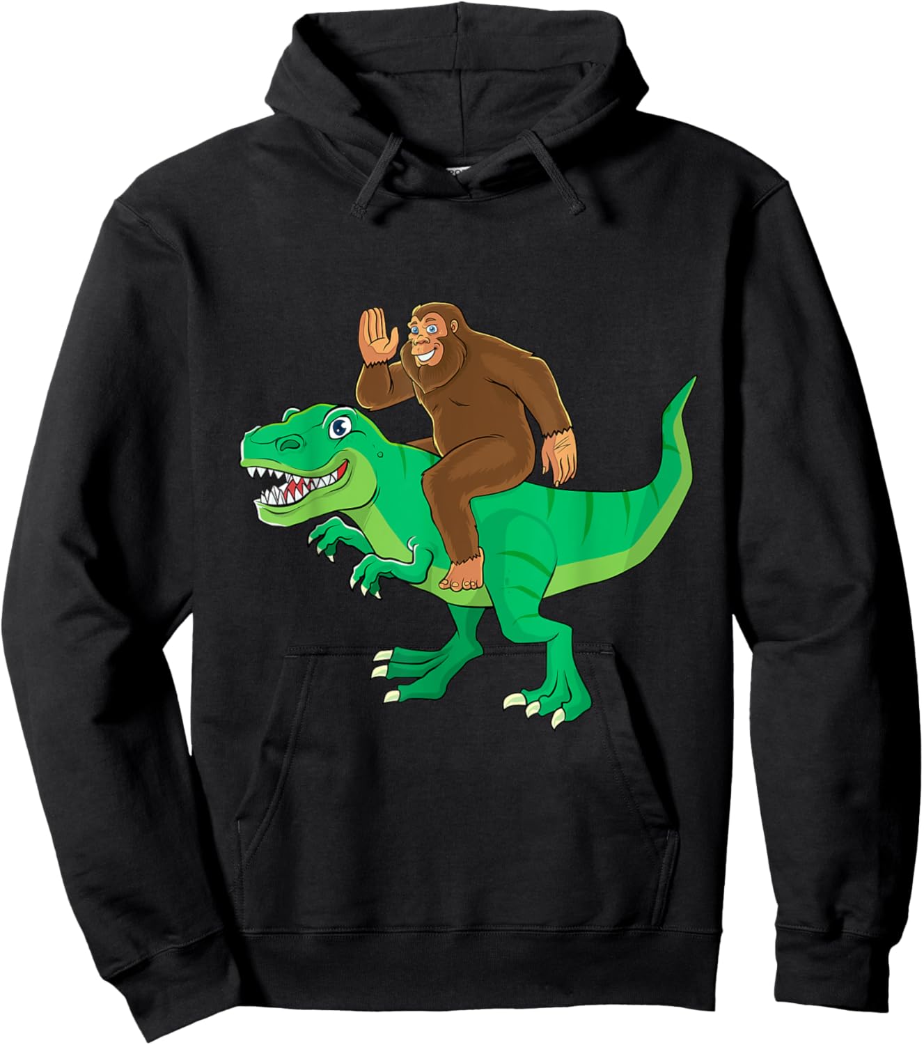 Bigfoot Riding Dinosaur T Rex Funny Men Boys Sasquatch Lover Hoodie - Hoodie | Black