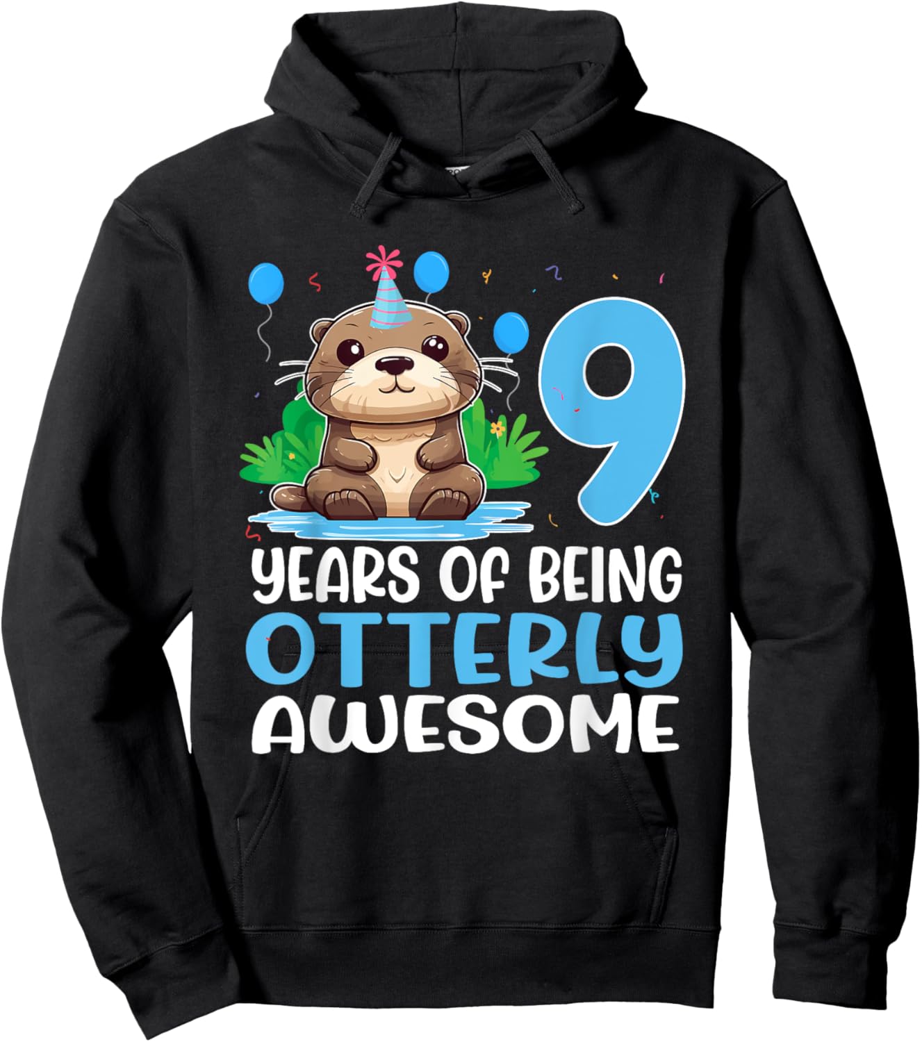 9 Years Of Being Otterly Awesome 9th Birthday Cute Otter Hoodie - Hoodie | Black
