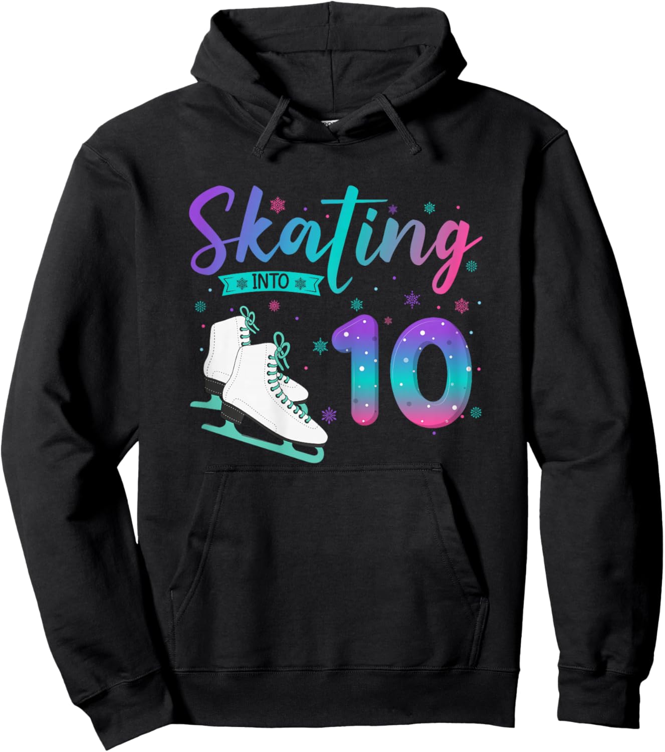 10 Year Old Ice Skating Girl 10th Birthday Girl Hoodie - Hoodie | Black
