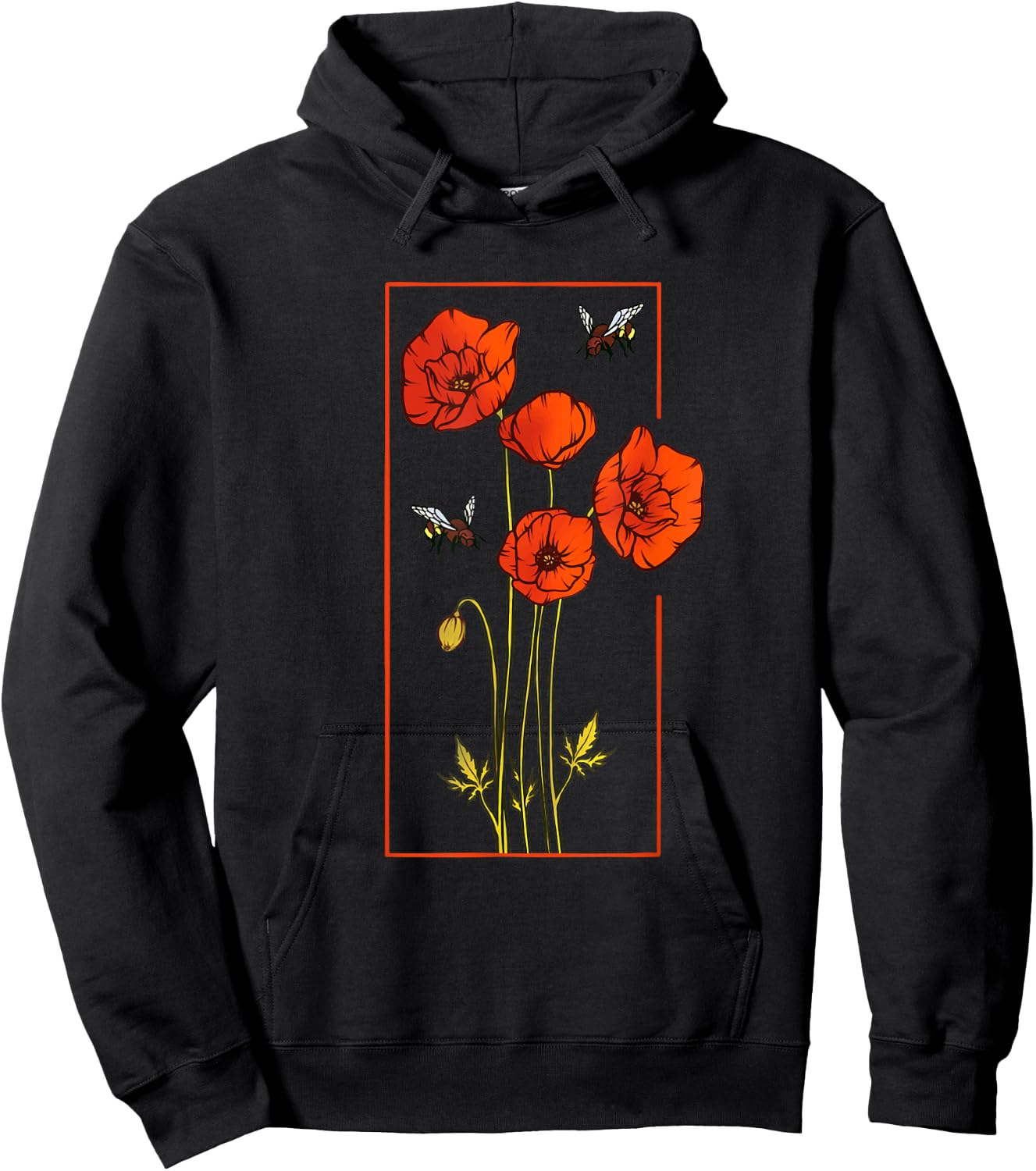Floral Poppy Poppies Flower with Bees Wildflower Hoodie - Hoodie | Black
