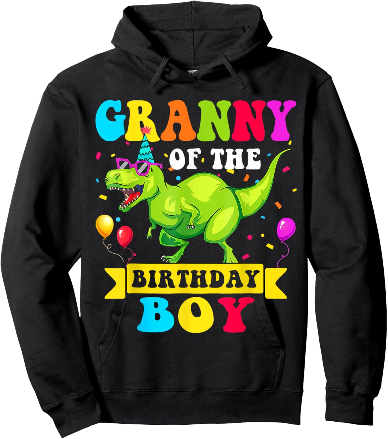 Granny of the Birthday Boy Dinosaur Raptor Funny Hoodie - Hoodie | Black