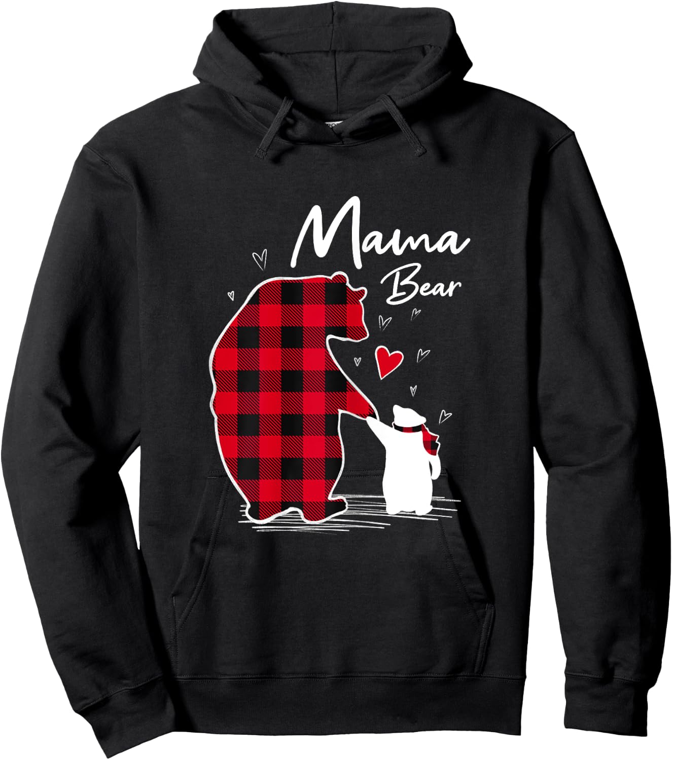 Mama Bear Christmas Pajama Woman Red Plaid Hoodie - Hoodie | Black