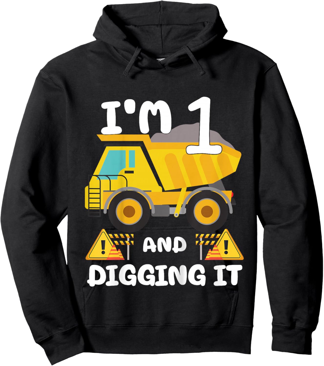 Kids 1st Birthday Construction Birthday Boy 1 Dump Truck BDay Hoodie - Hoodie | Black