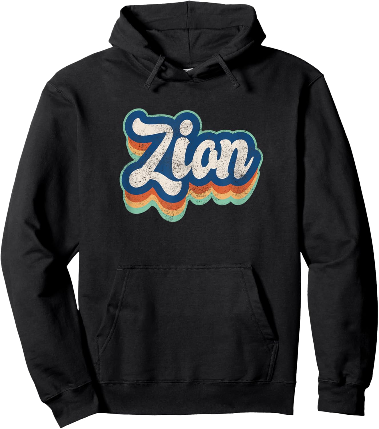 Zion First Name Boy Vintage Style 70s 80s Personalized Hoodie - Hoodie | Black