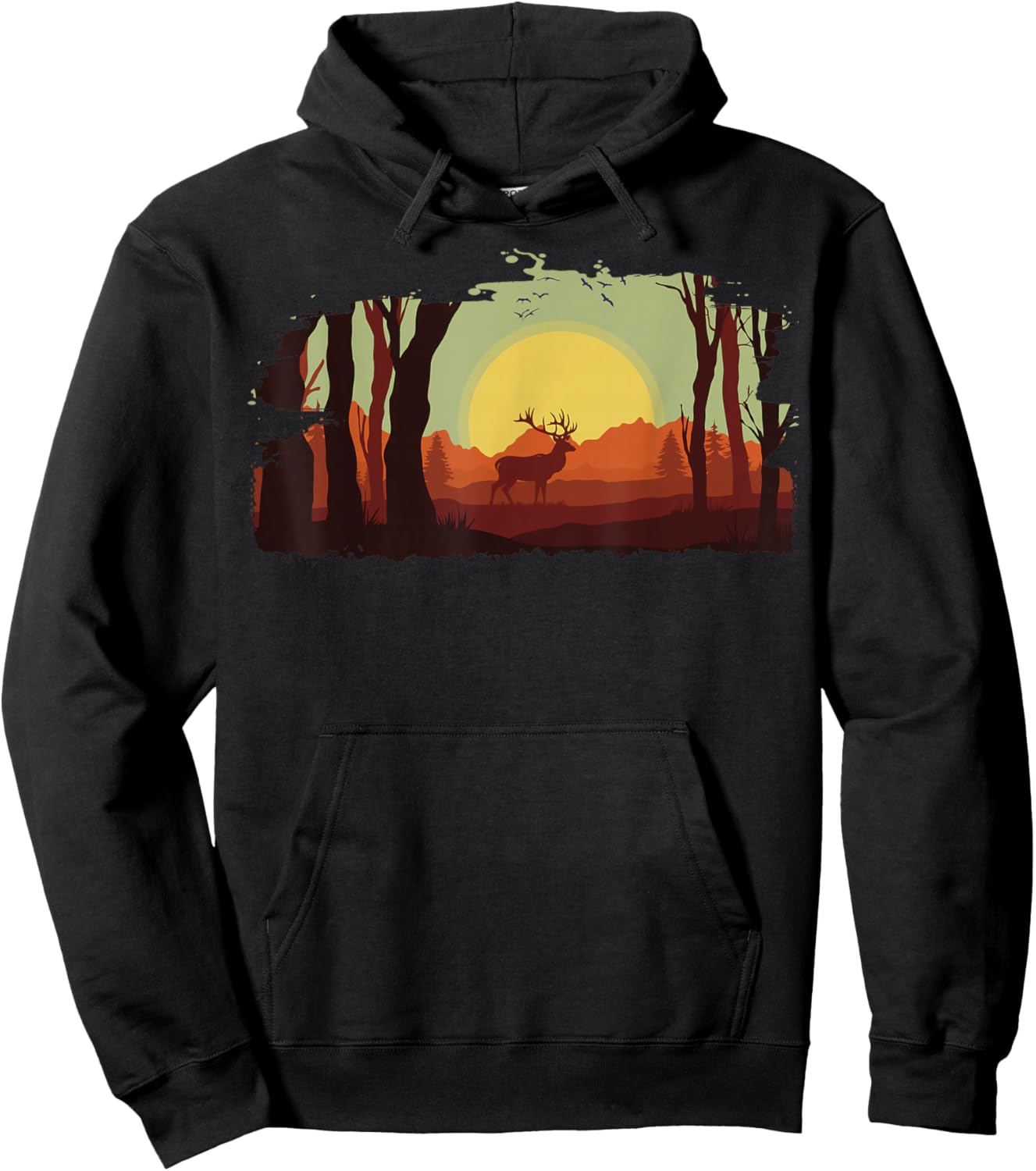 Timeless Mountain, Nature Trees and Forest with Deer Hoodie - Hoodie | Black