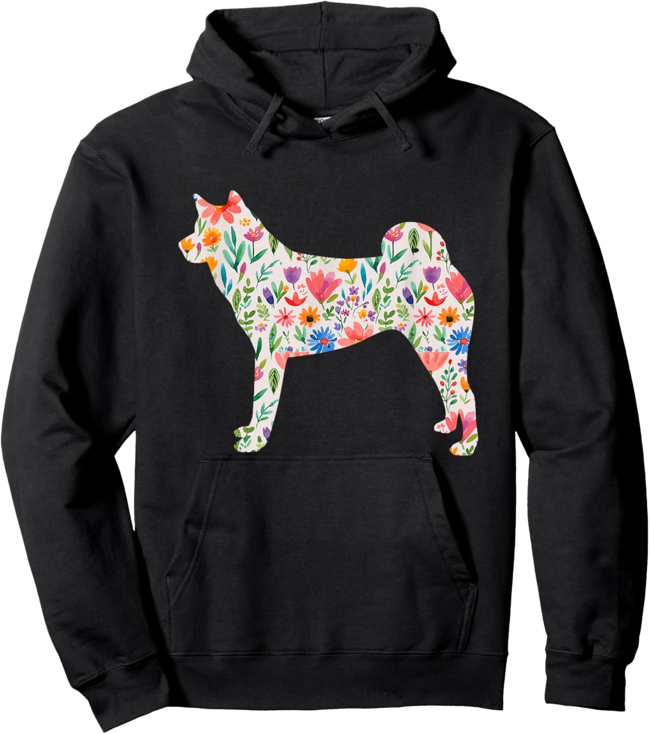 Akita watercolor flowers design Hoodie - Hoodie | Black