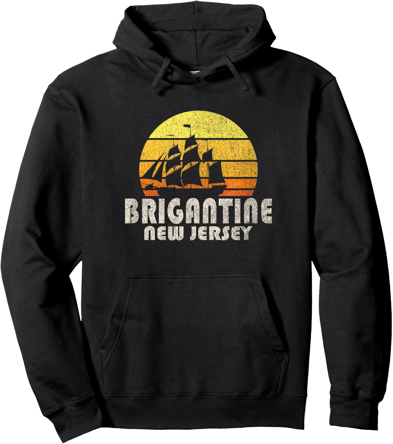 Retro Brigantine NJ Beach Vacation Men Women Kids Hoodie - Hoodie | Black