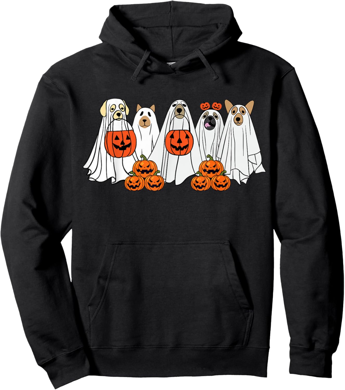 Dog Ghost Cute Dog Dressed As Ghost Funny Halloween Dog Women Kids Hoodie - Hoodie | Black