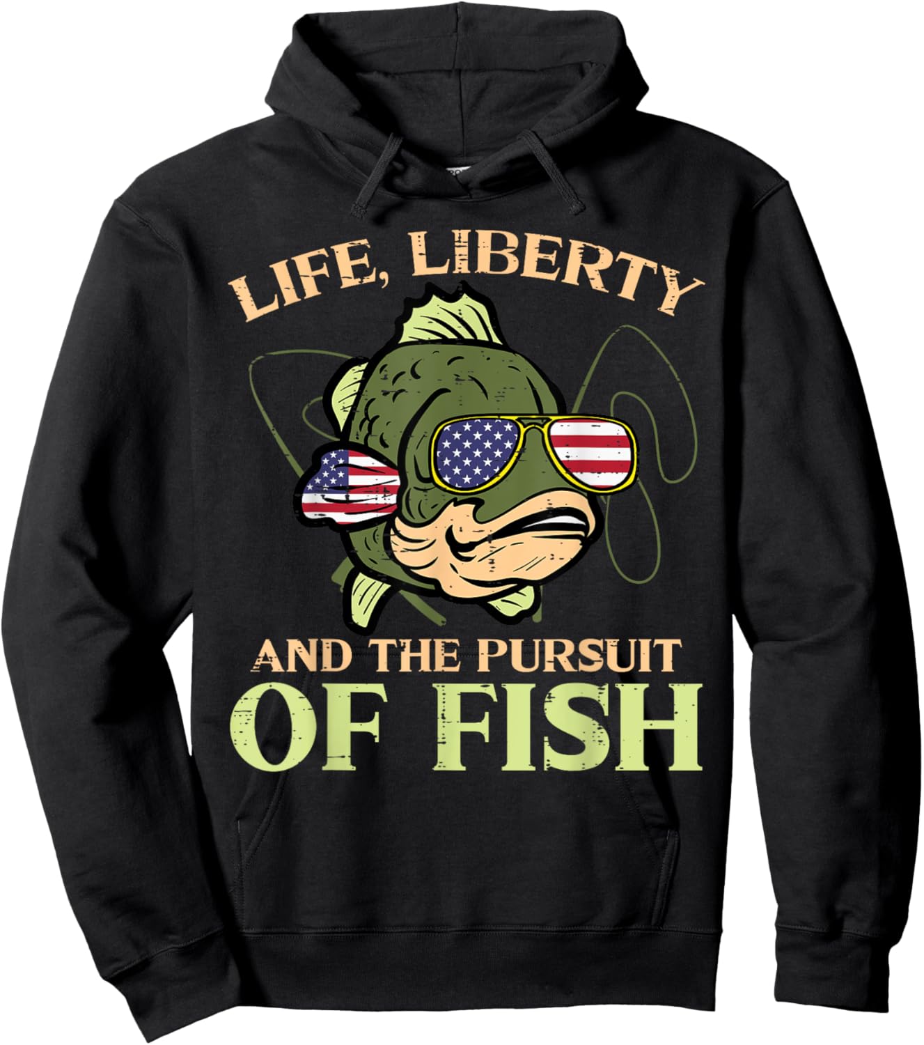 4th July Life Liberty Pursuit Fish Funny Fishing Patriot Men Hoodie - Hoodie | Black