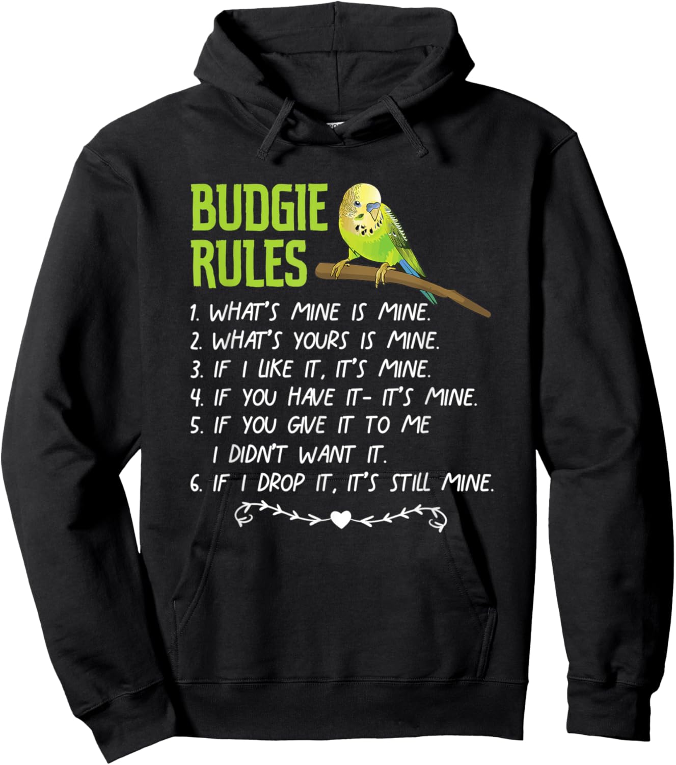 Funny Budgie Rules Cute Parakeet Pet Bird Keeping Hoodie - Hoodie | Black