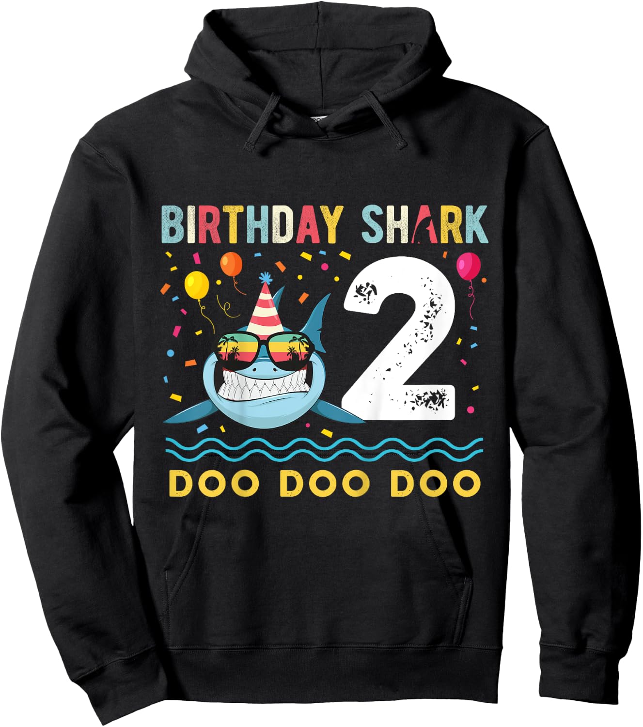 2 Year Old Birthday Boy Girl Shark Boys and Girls Hoodie - Hoodie | Black