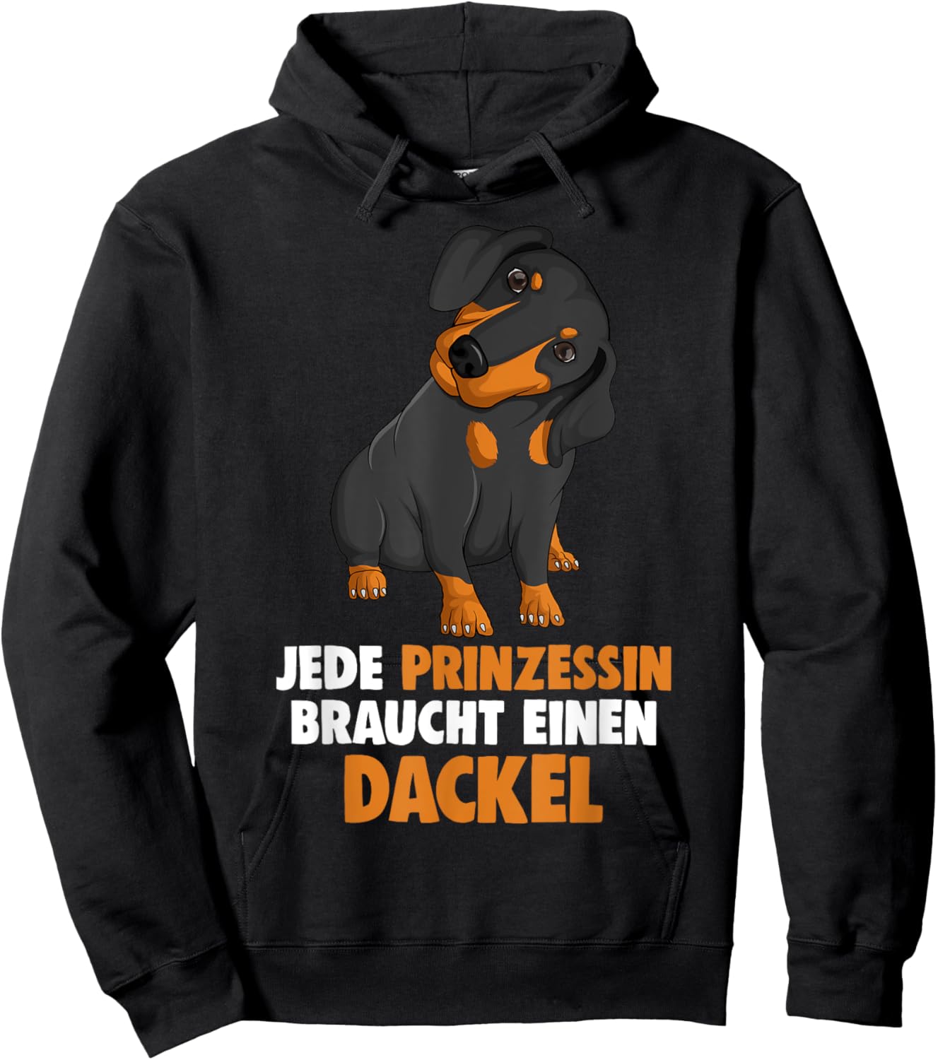 Süße Dackel Hunde Design Geschenke Damen, Kinder Schwarz Cartoon Kurzarm EU S Klein Regulär 16 19 cm U-Ausschnitt Klassische Passform Dackel Illustration Hoodie - Hoodie | Black