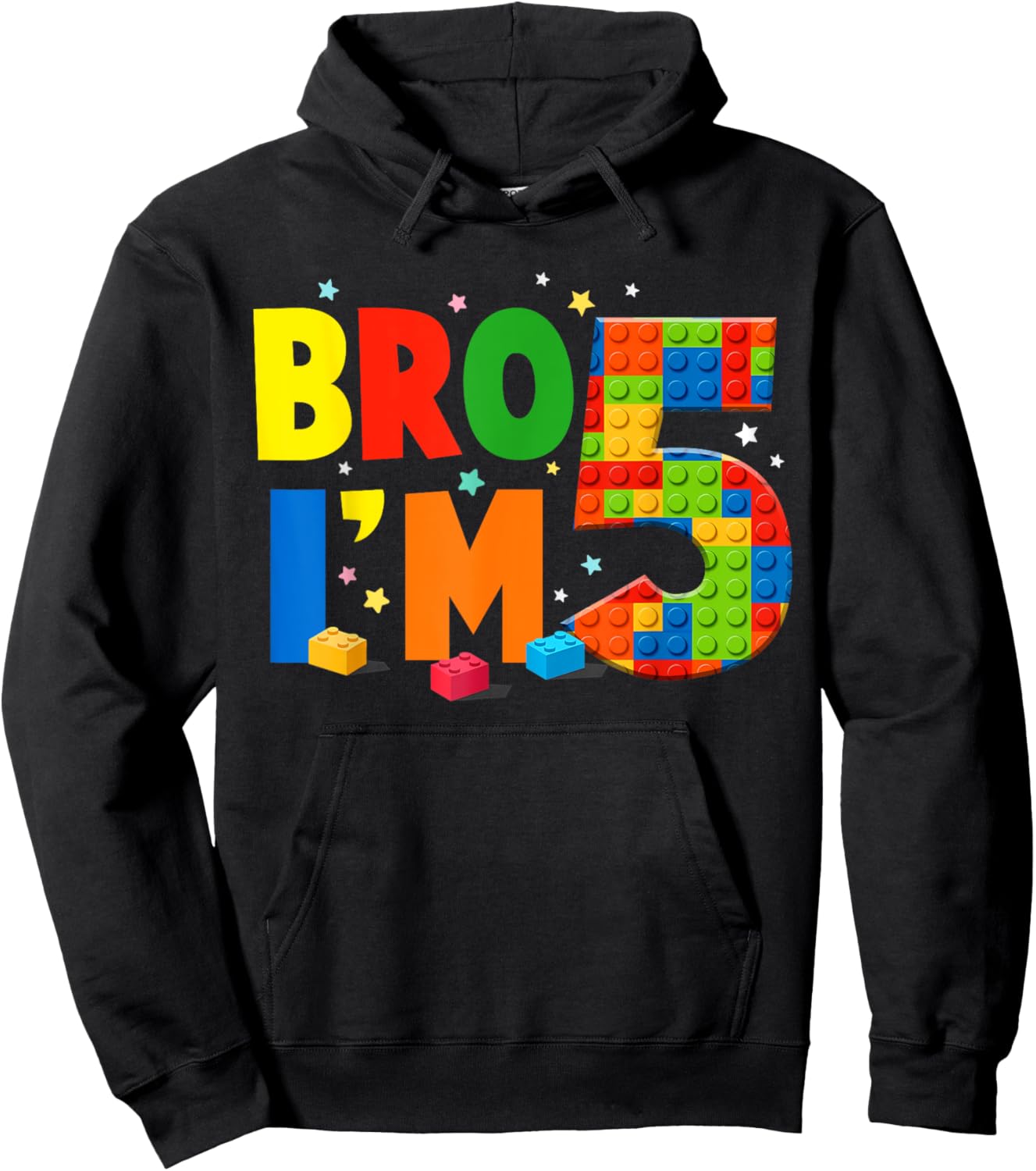 Birthday Boy Shirt Bro I’m 5 Year Old Building Blocks Brick Hoodie - Hoodie | Black