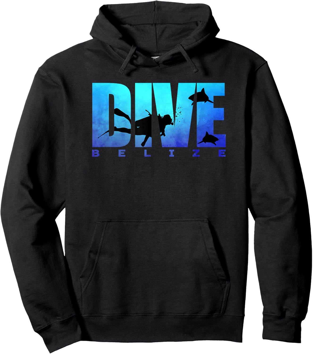 DIVE BELIZE Sharks Scuba Diver Reef Freediving Snorkeling Hoodie - Hoodie | Black