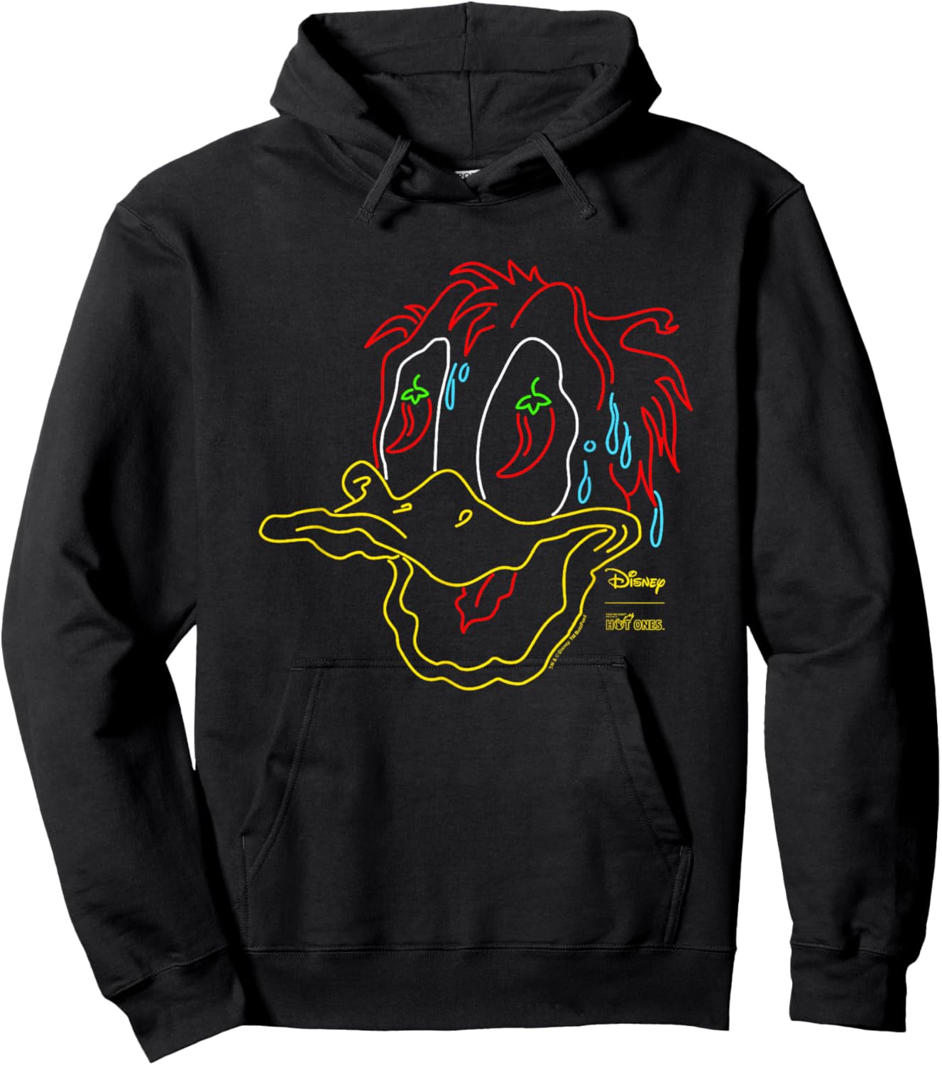 Disney Hot Ones Donald Duck Melting Face Retro Neon Outline Hoodie - Hoodie | Black
