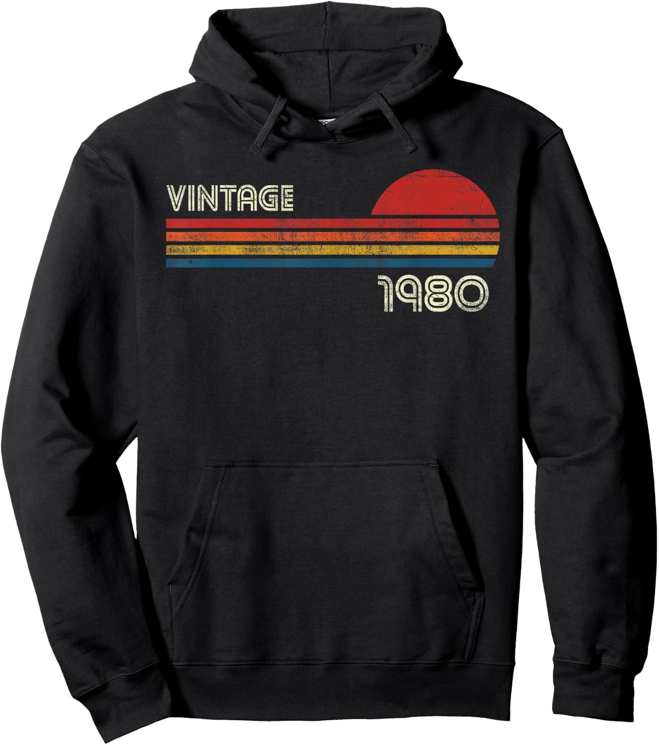 Vintage 1980 Chest Stripe Birthday Hoodie - Hoodie | Black