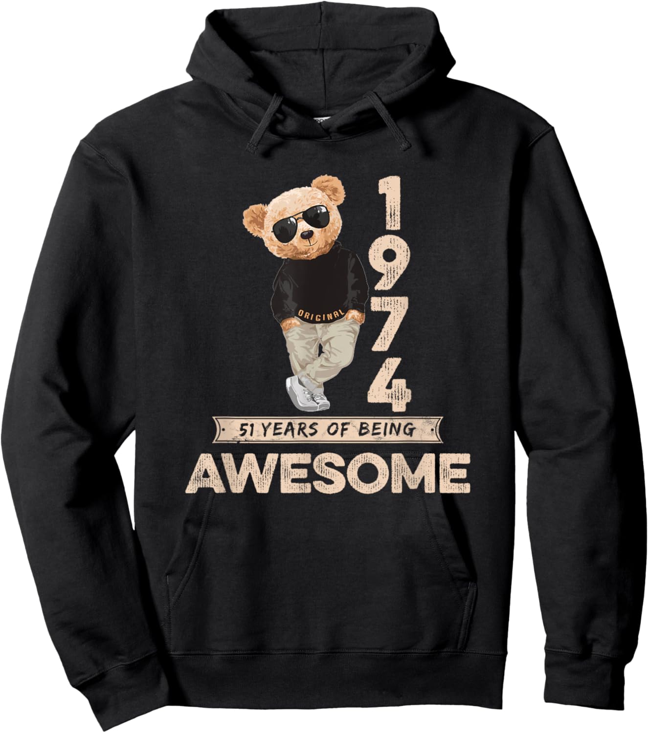 51st Birthday Men Women 1974 Original Awesome Teddy Bear Hoodie - Hoodie | Black