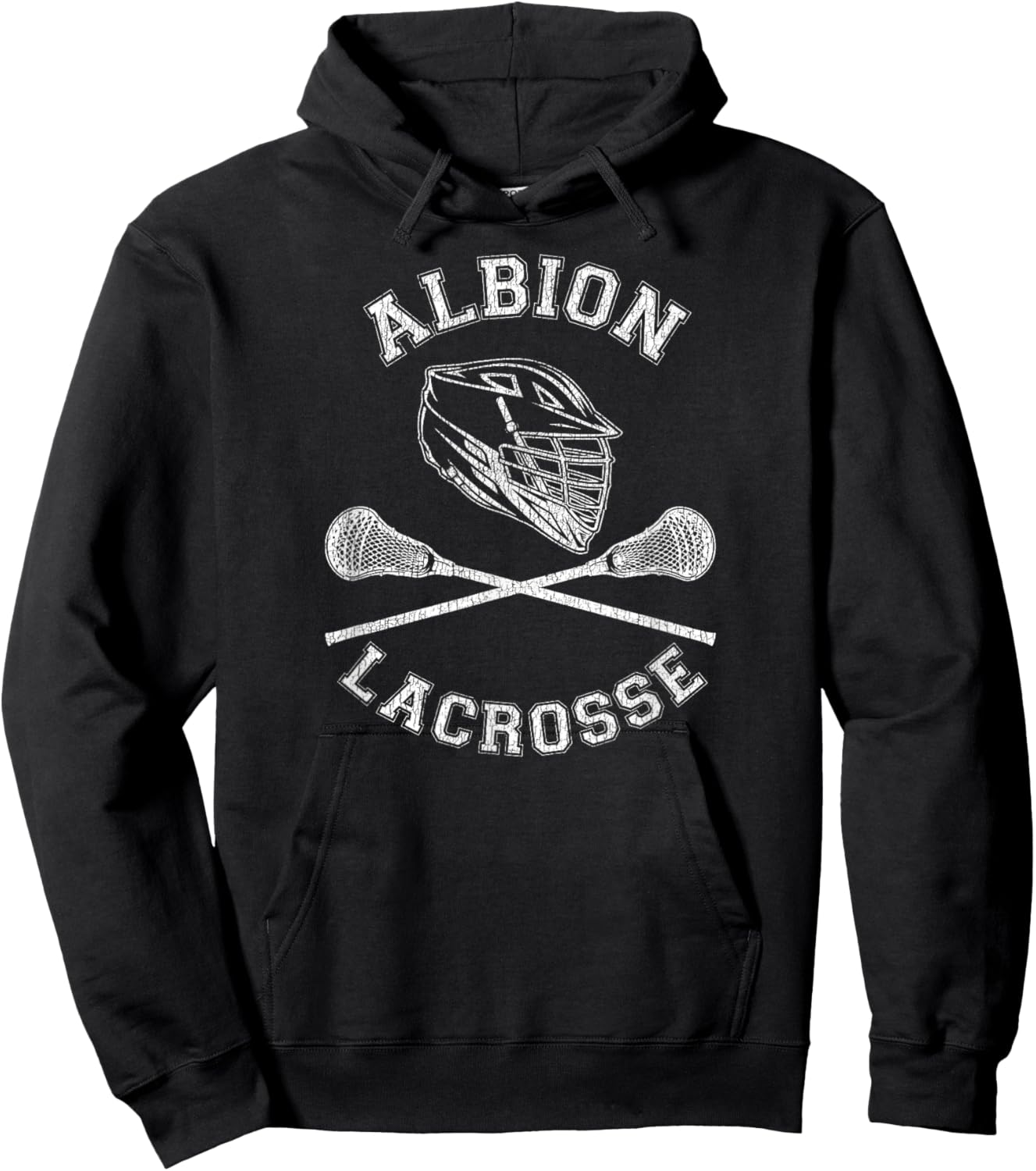 Albion Lacrosse Vintage Distressed Retro Lax Hoodie - Hoodie | Black