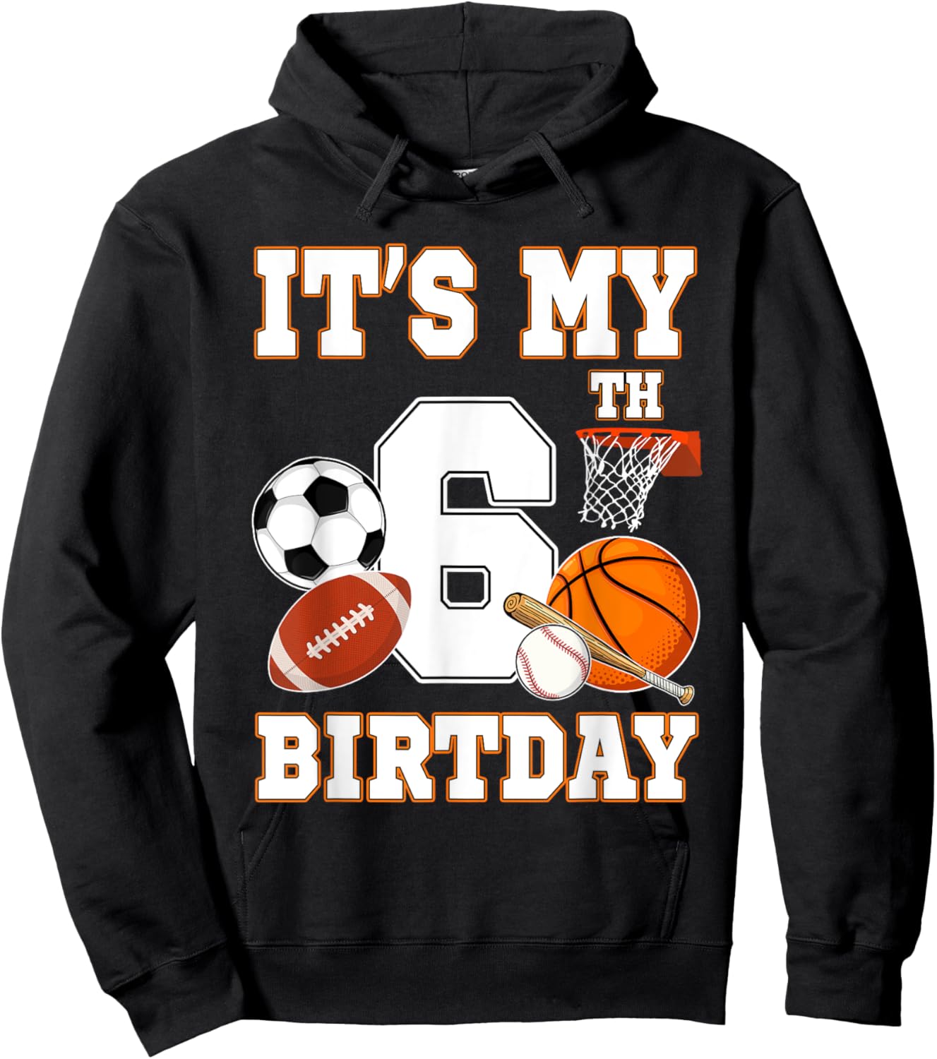It's my 6th Birthday Sport Balls 6 Year Old Kids Party Hoodie - Hoodie | Black