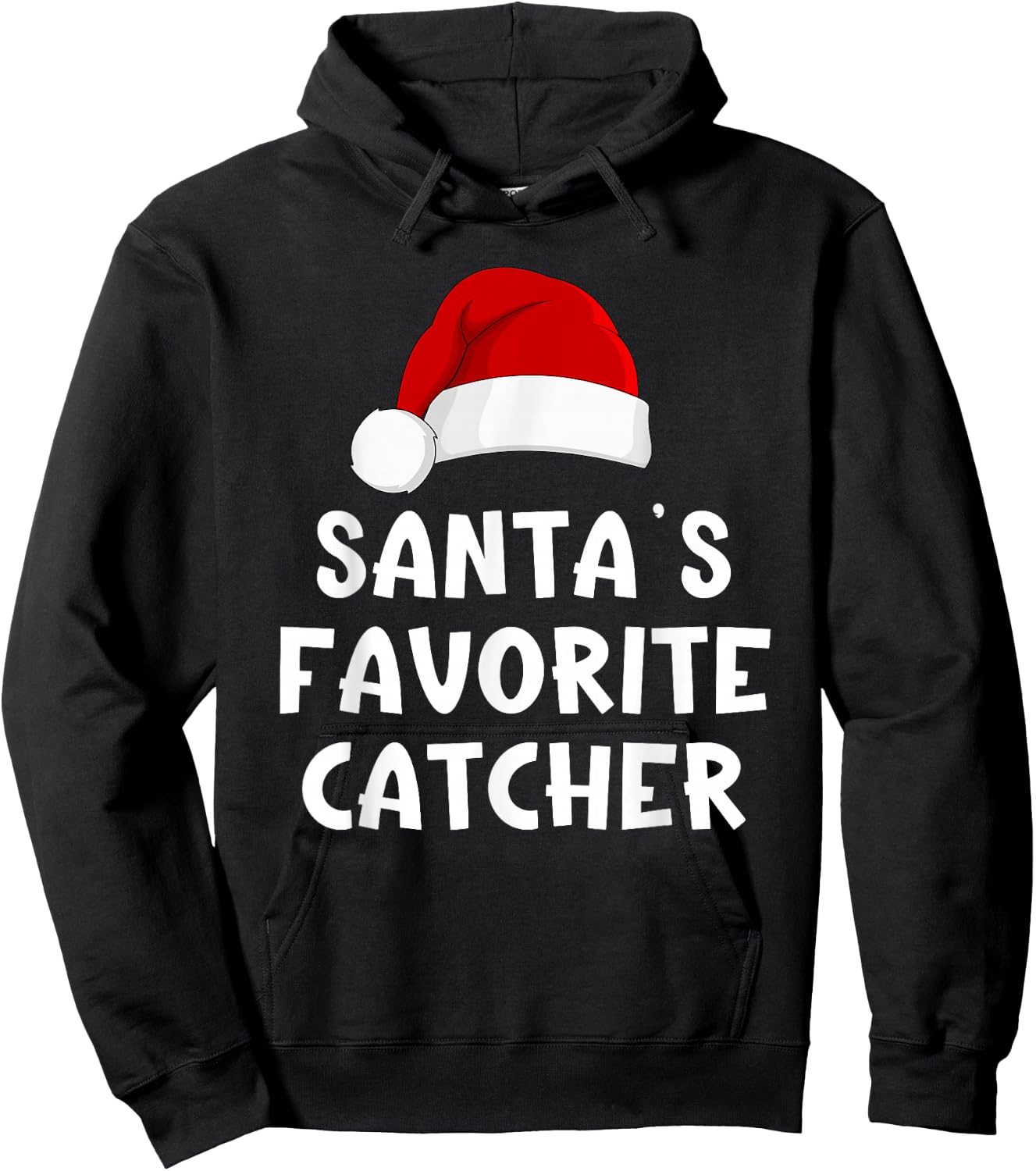 Christmas Santa's Favorite Catcher Funny Pajama Baseball Hoodie - Hoodie | Black