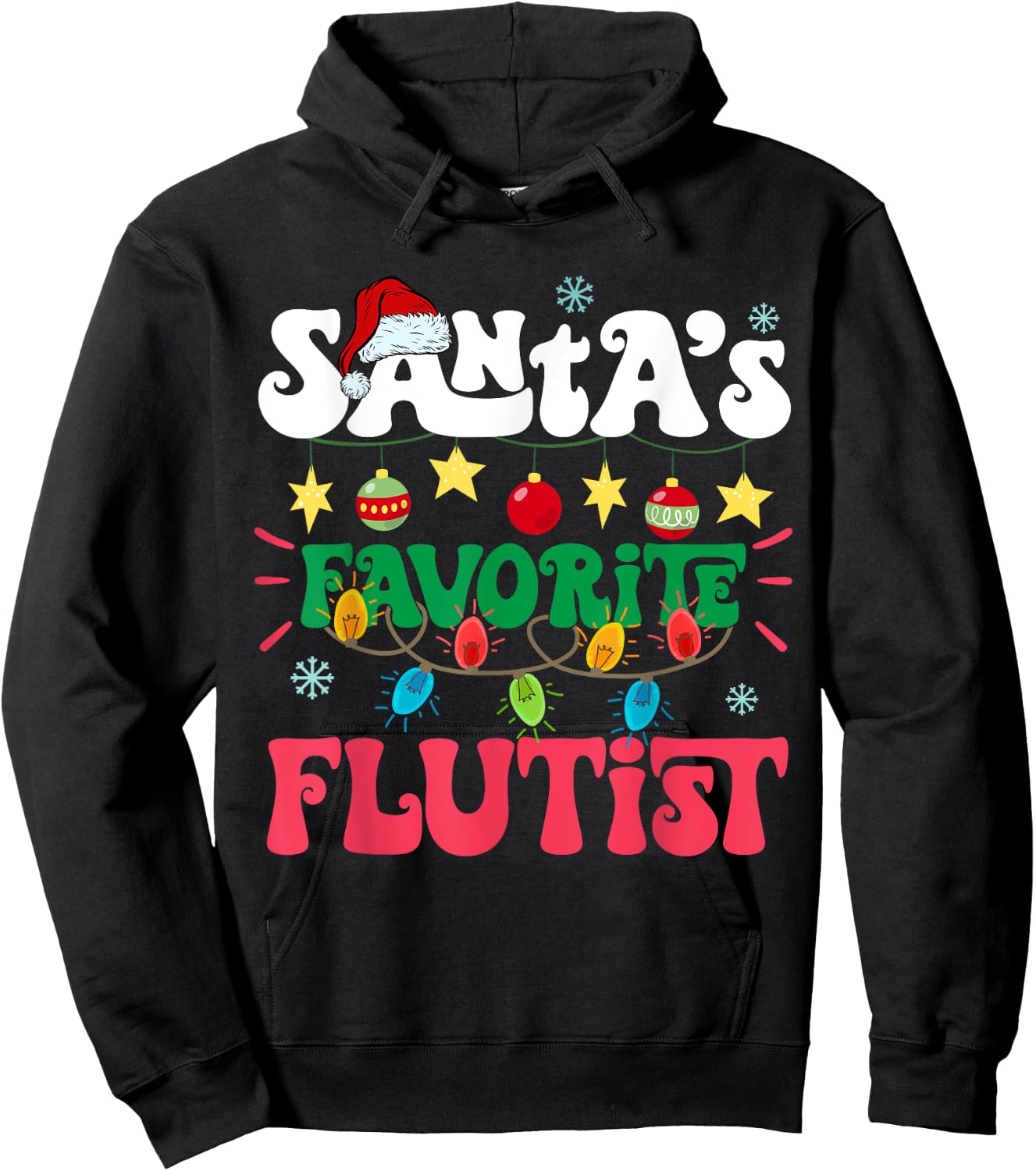 Santa's Favorite Flutist Santa Hat Flute Light Christmas Hoodie - Hoodie | Black