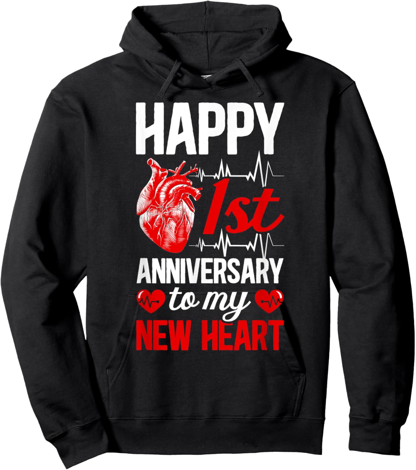 Happy 1 Year Heart Transplant Anniversary Heart Recipient Hoodie - Hoodie | Black
