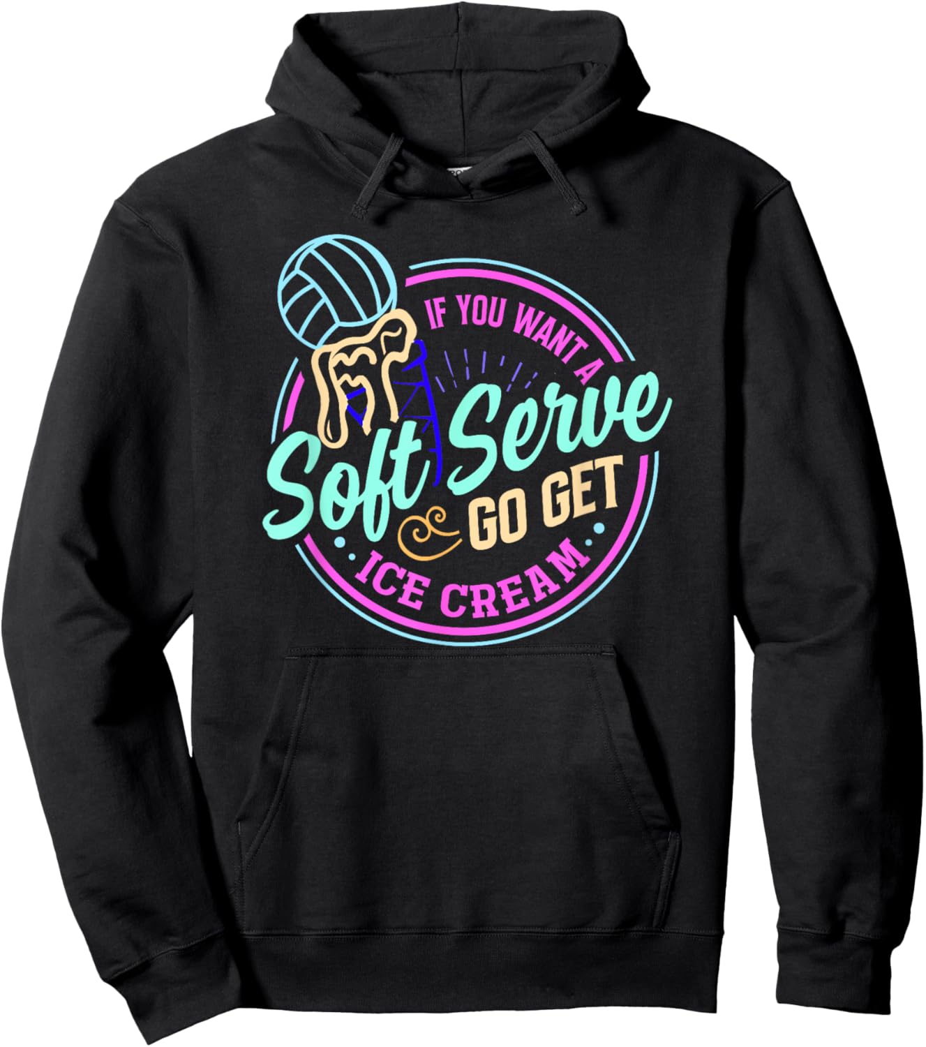 Volleyball Go Get Ice Cream Funny Soft Serve Pun Art Hoodie - Hoodie | Black