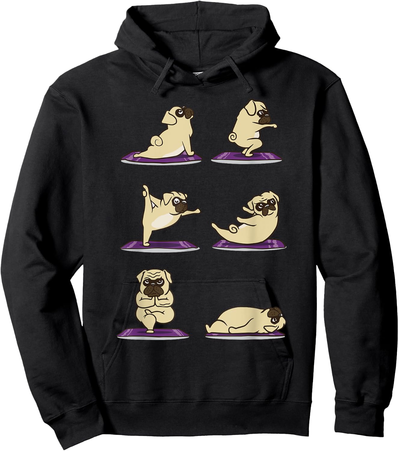Funny Pug doing Yoga Exercises Asanas Hoodie - Hoodie | Black
