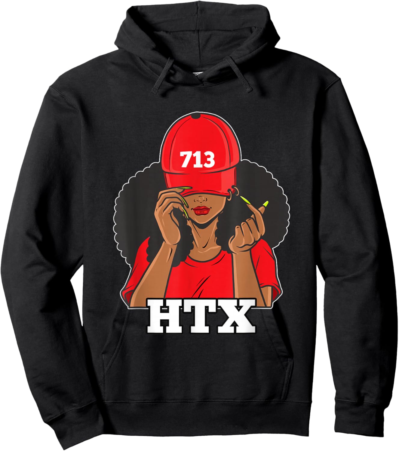 713 Houston Texas Black Woman Afro Puffs Hoodie - Hoodie | Black