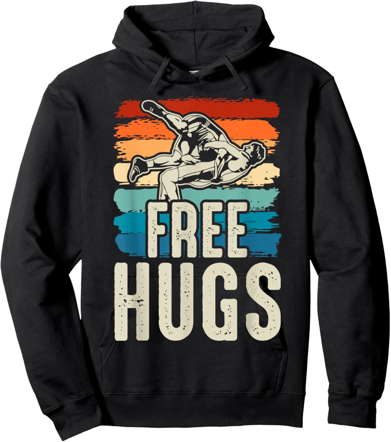 Vintage Wrestling Funny Free Hugs Wrestling Hoodie - Hoodie | Black