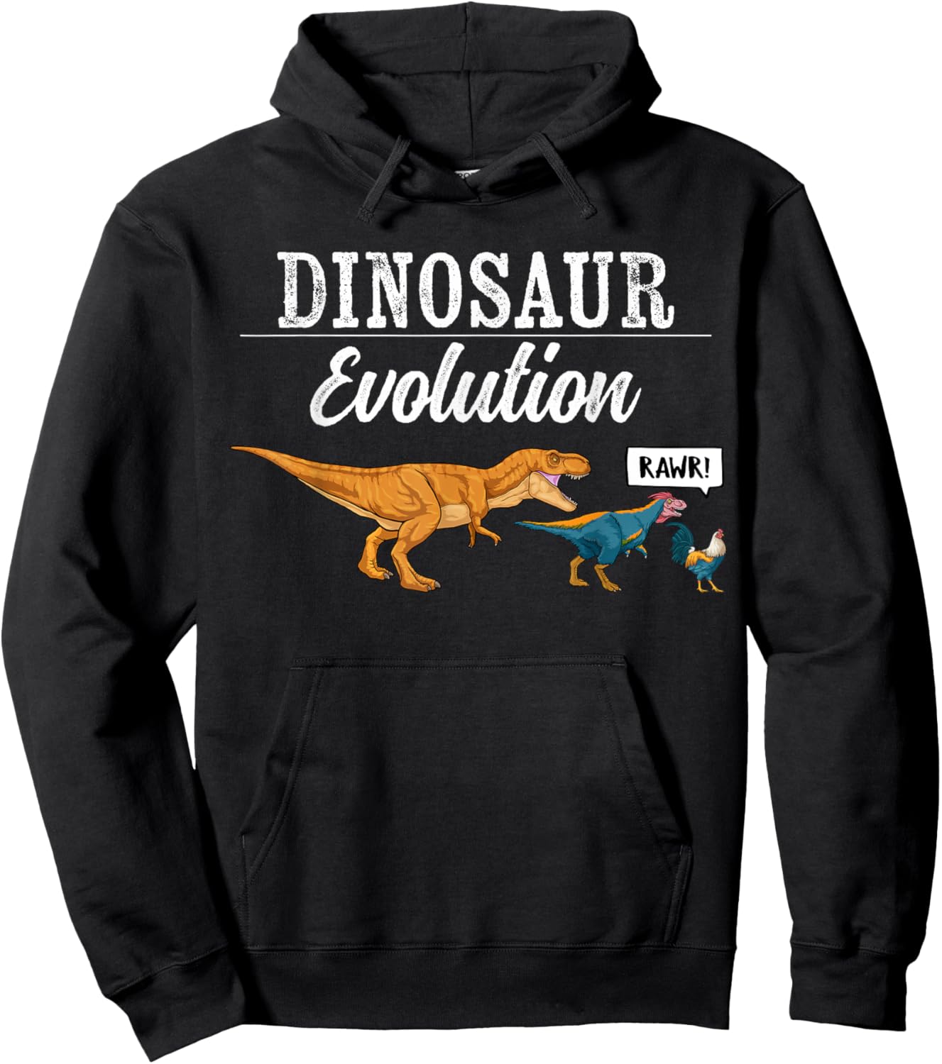 GoshWow Dinosaur Evolution T Rex Chicken Funny Pre Historic Animal - -Adults, Kids - Black - Short Sleeve - Small Hoodie - Hoodie | Black