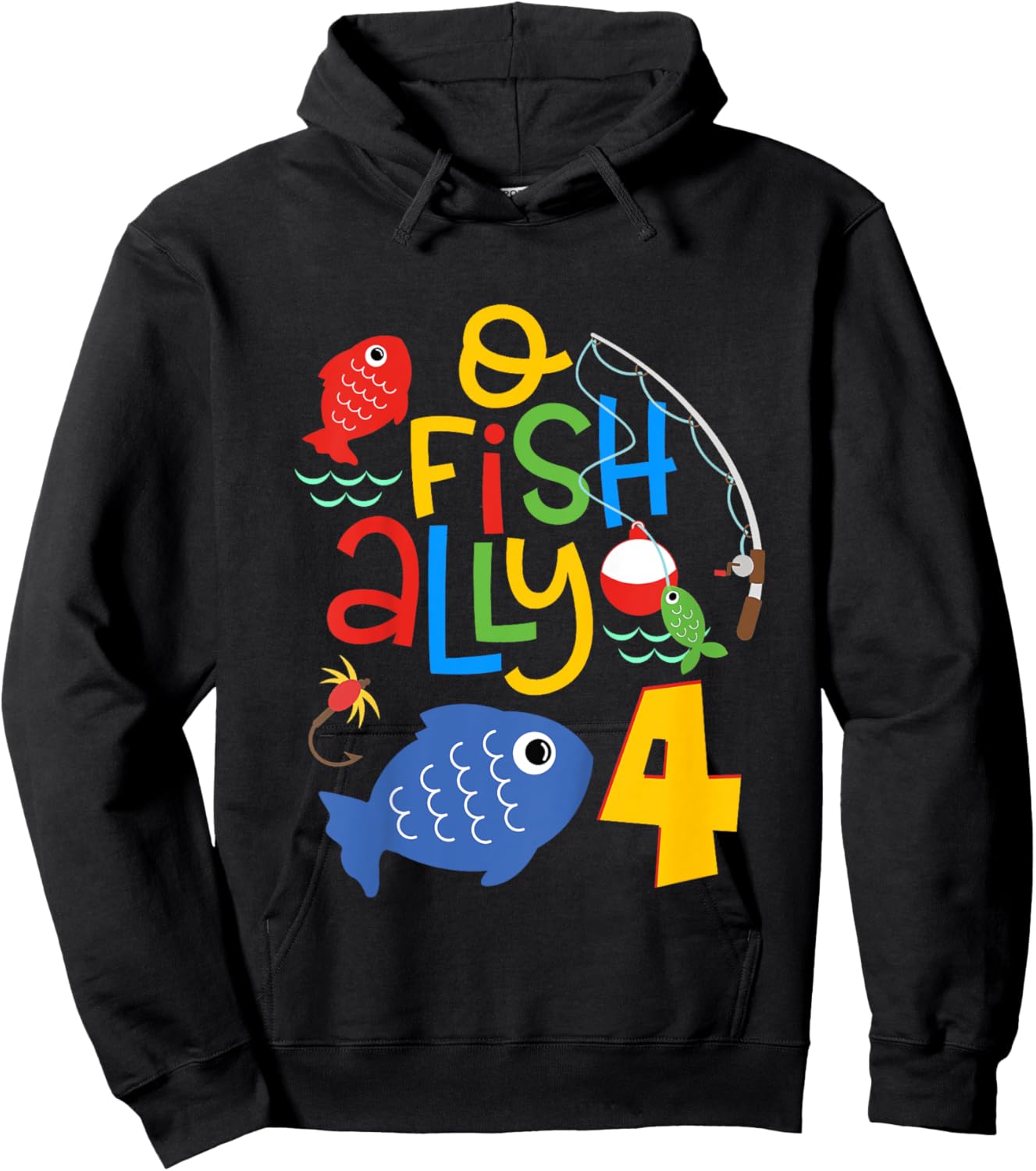 Kids O-Fish-Ally Four Birthday Decorations 4 Year Old 4th Bday Hoodie - Hoodie | Black