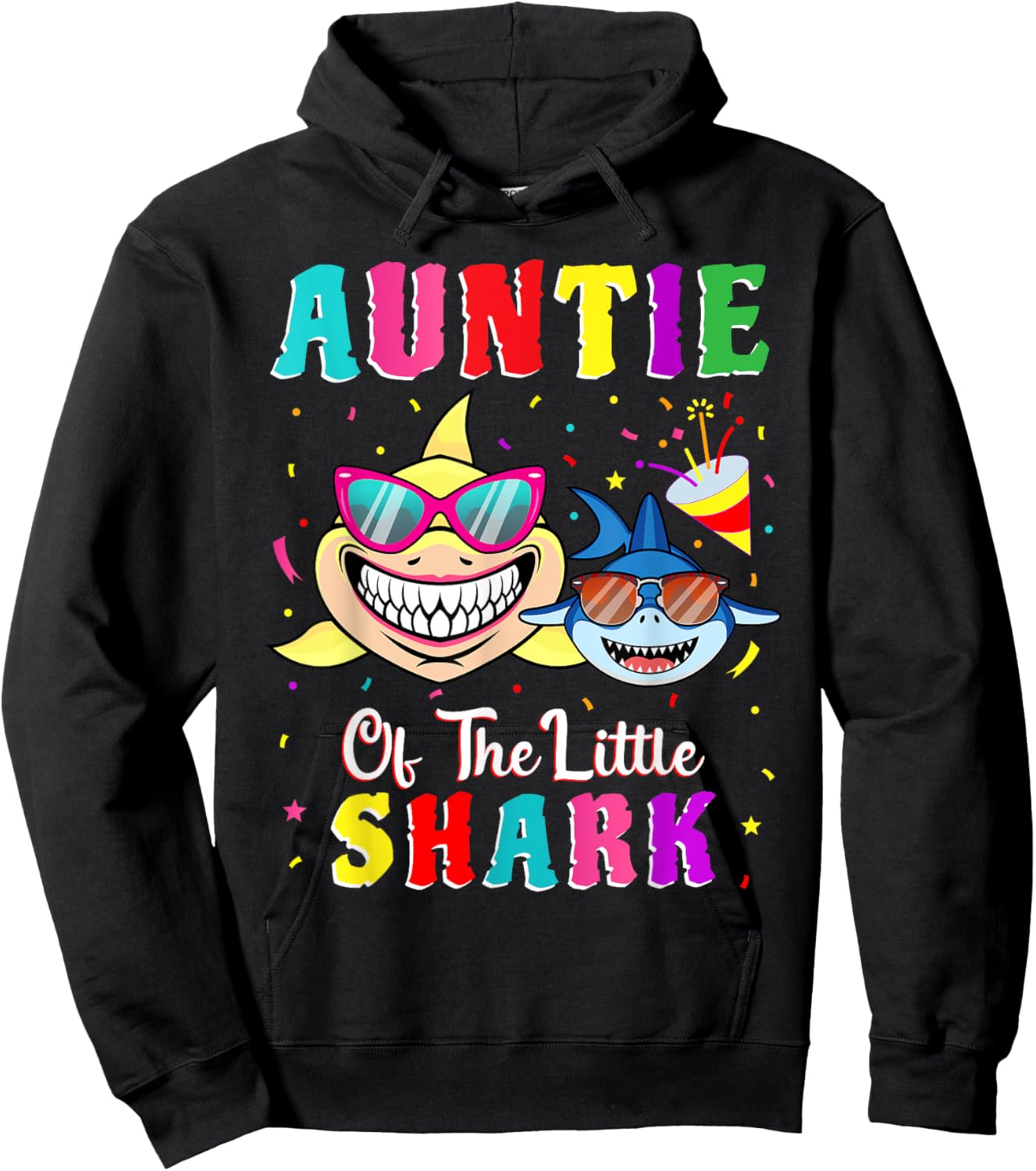 Auntie Of The Little Shark Aunt Nephew Shark Birthday Party Hoodie - Hoodie | Black