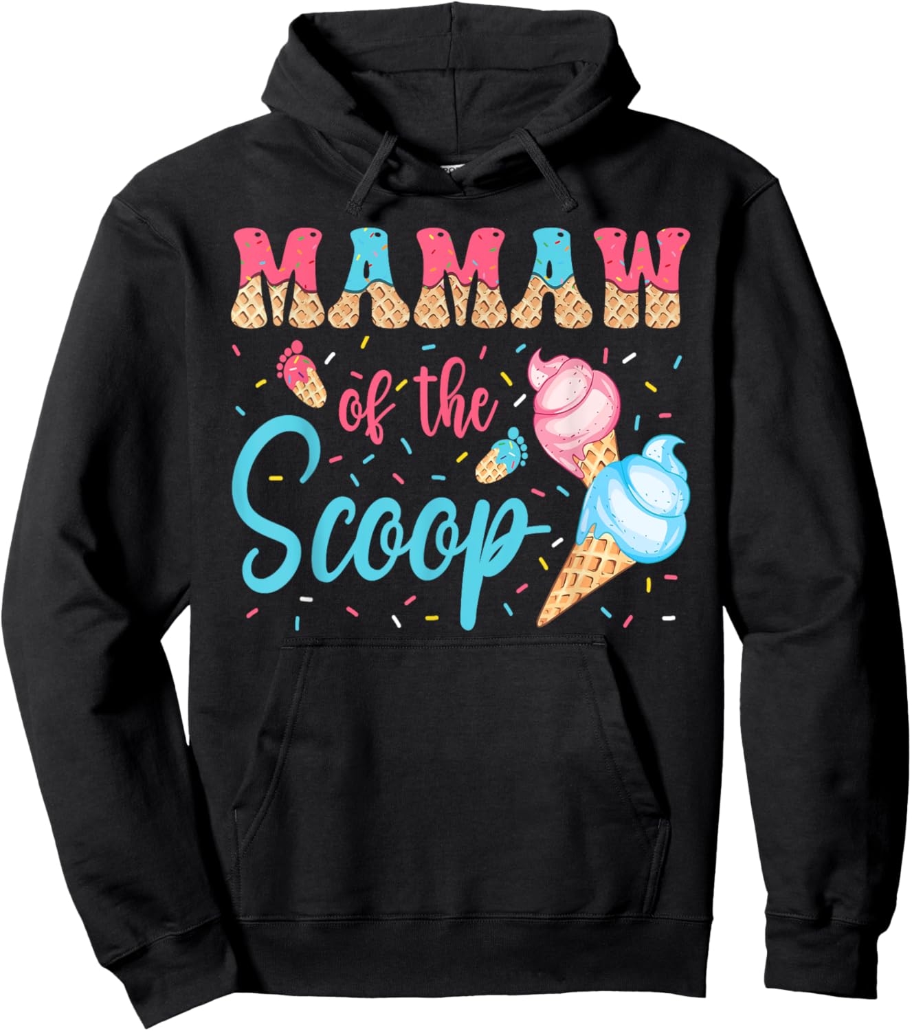 Mamaw Of The Scoop Ice Cream Gender Reveal Baby Shower Hoodie - Hoodie | Black
