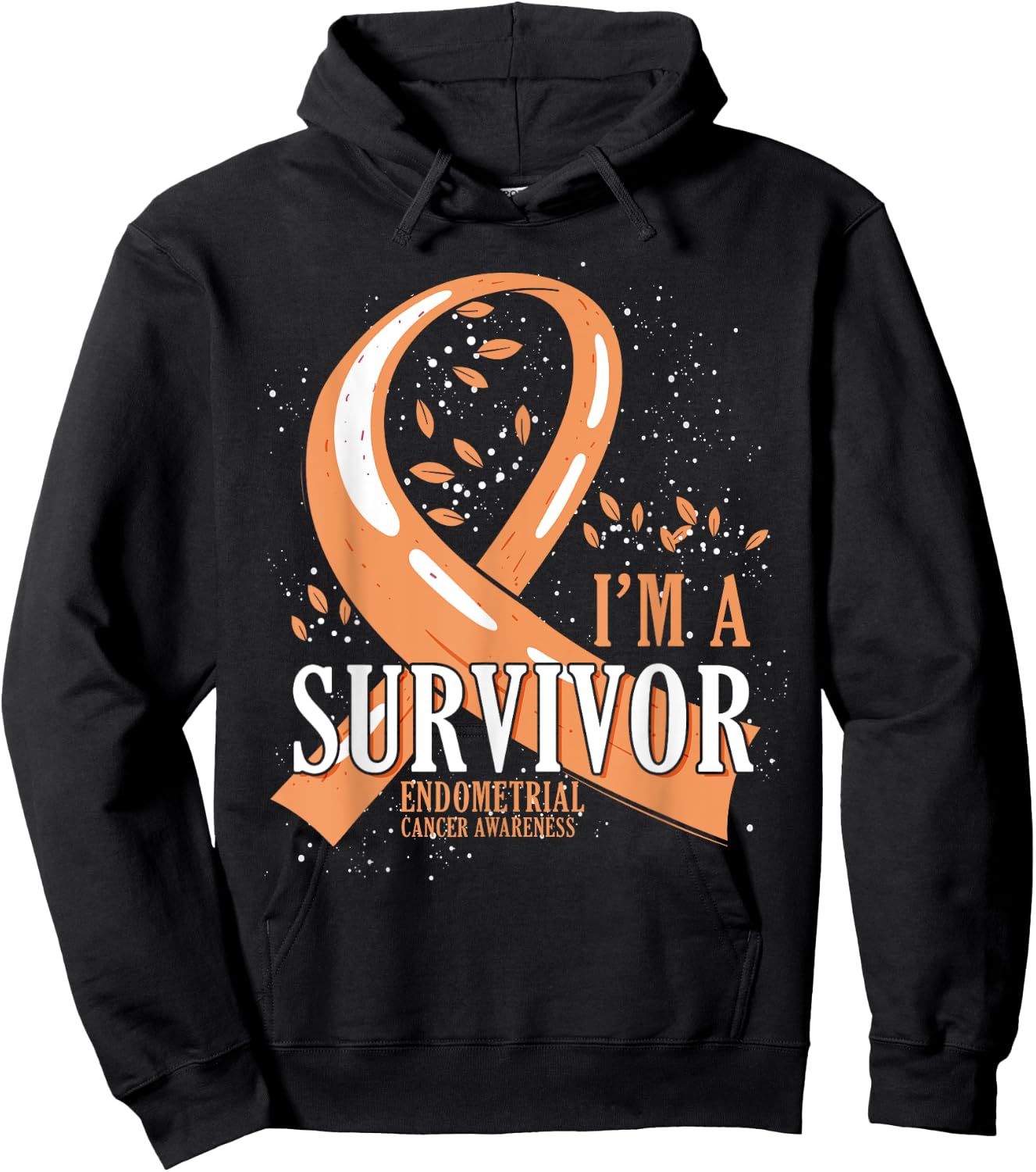 Cancer Survivor Peach Ribbon Endometrial Cancer Awareness Hoodie - Hoodie | Black