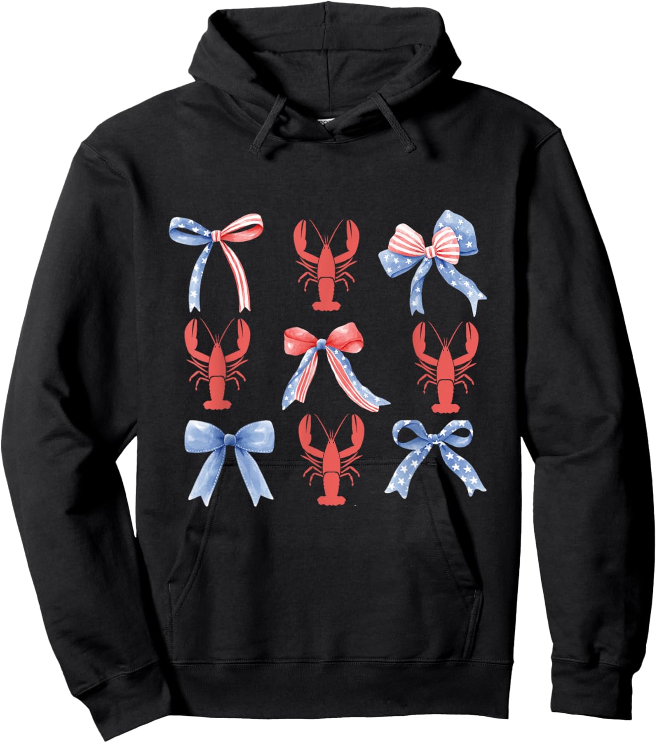 Pink Bows Cute Coquette Crawfish y2k Clean Girl Aesthetic Hoodie - Hoodie | Black
