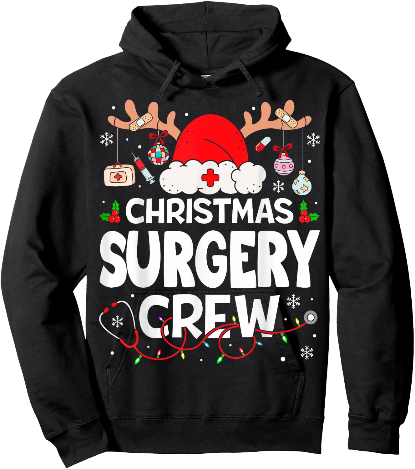 Christmas Surgery Crew Reindeer Santa Surgical Nurse Hoodie - Hoodie | Black