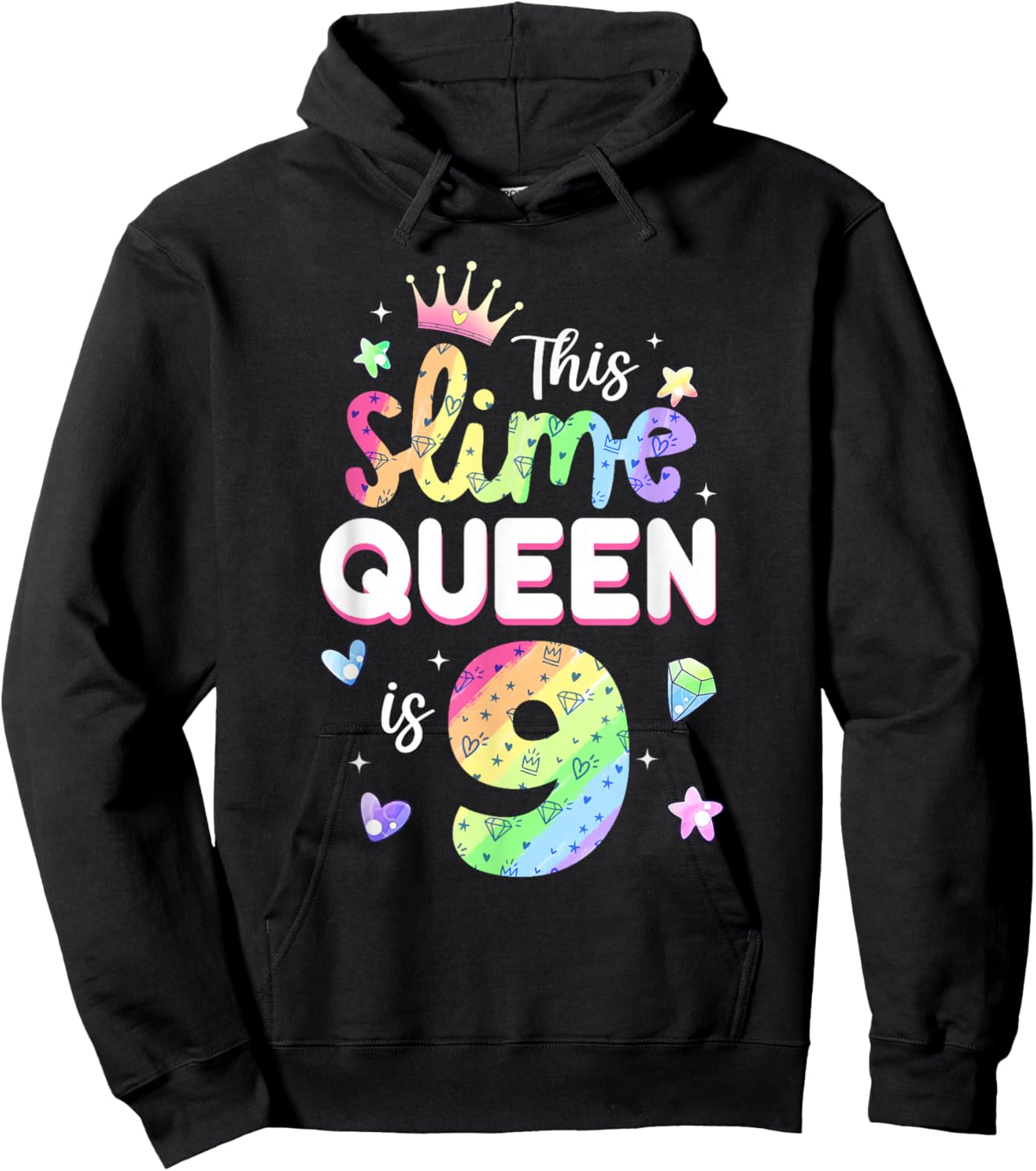 This Slime Queen Is 9 Year Old 9th Birthday Shirt For Girls Hoodie - Hoodie | Black