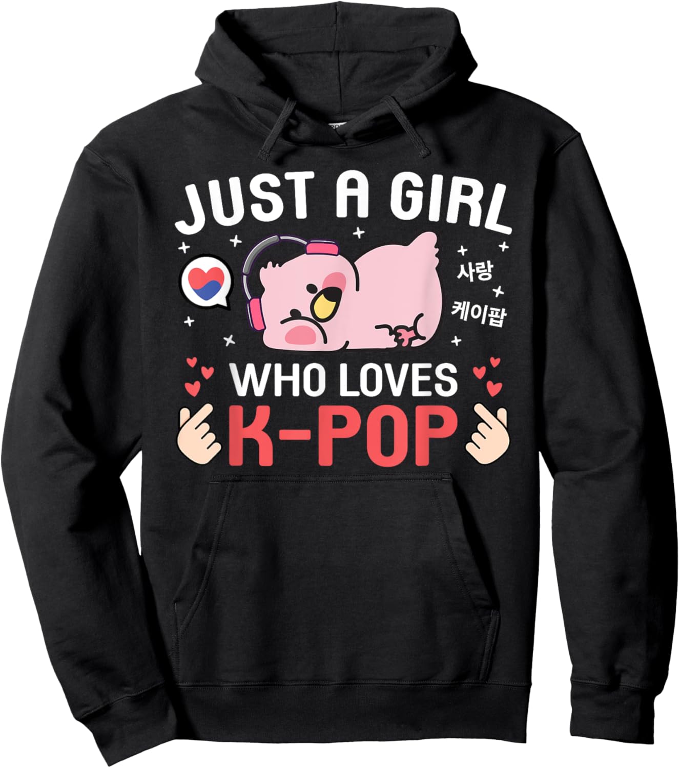 Cute Kawaii Flamingo Korean Music Just A Girl Who Love K-Pop Hoodie - Hoodie | Black