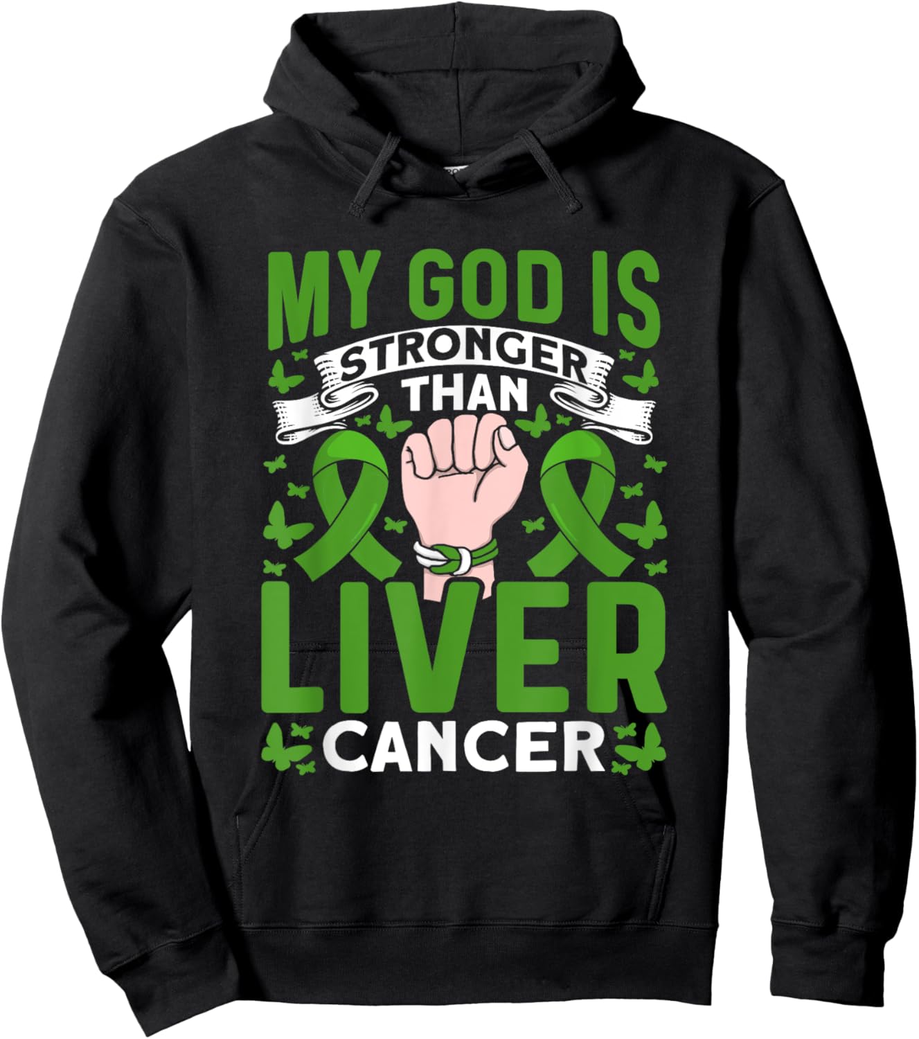 My God is stronger than Liver Cancer Awareness Hoodie - Hoodie | Black