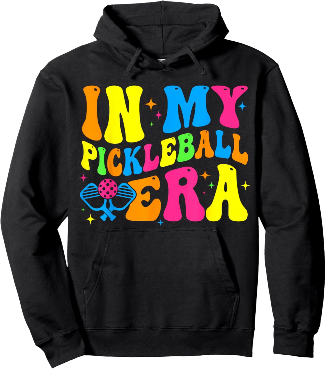 Retro Groovy In My Pickleball Era Funny Pickleball Player Hoodie - Hoodie | Black