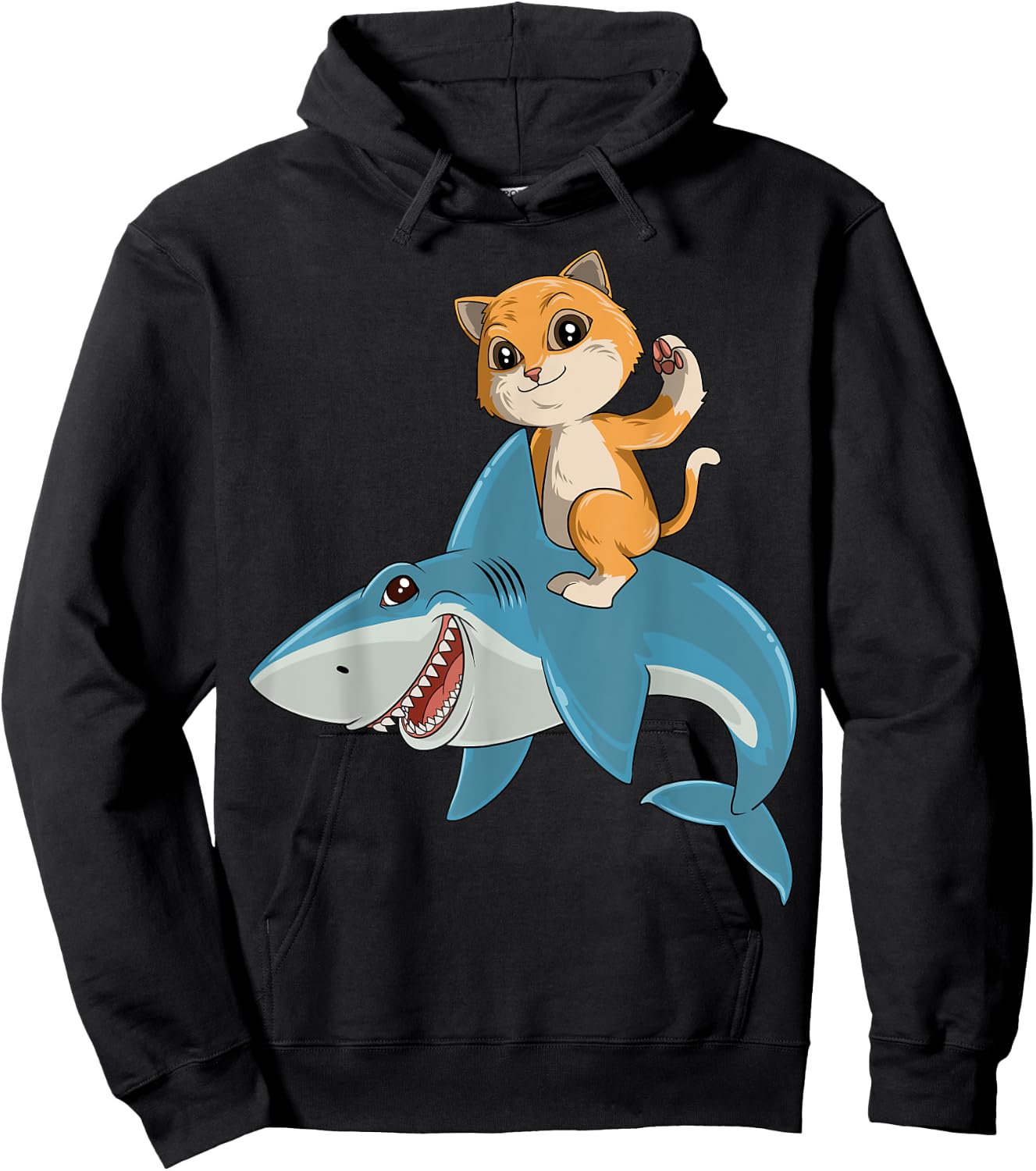 Cat Riding Shark Cat Lovers Shark Lovers Women Kids Hoodie - Hoodie | Black