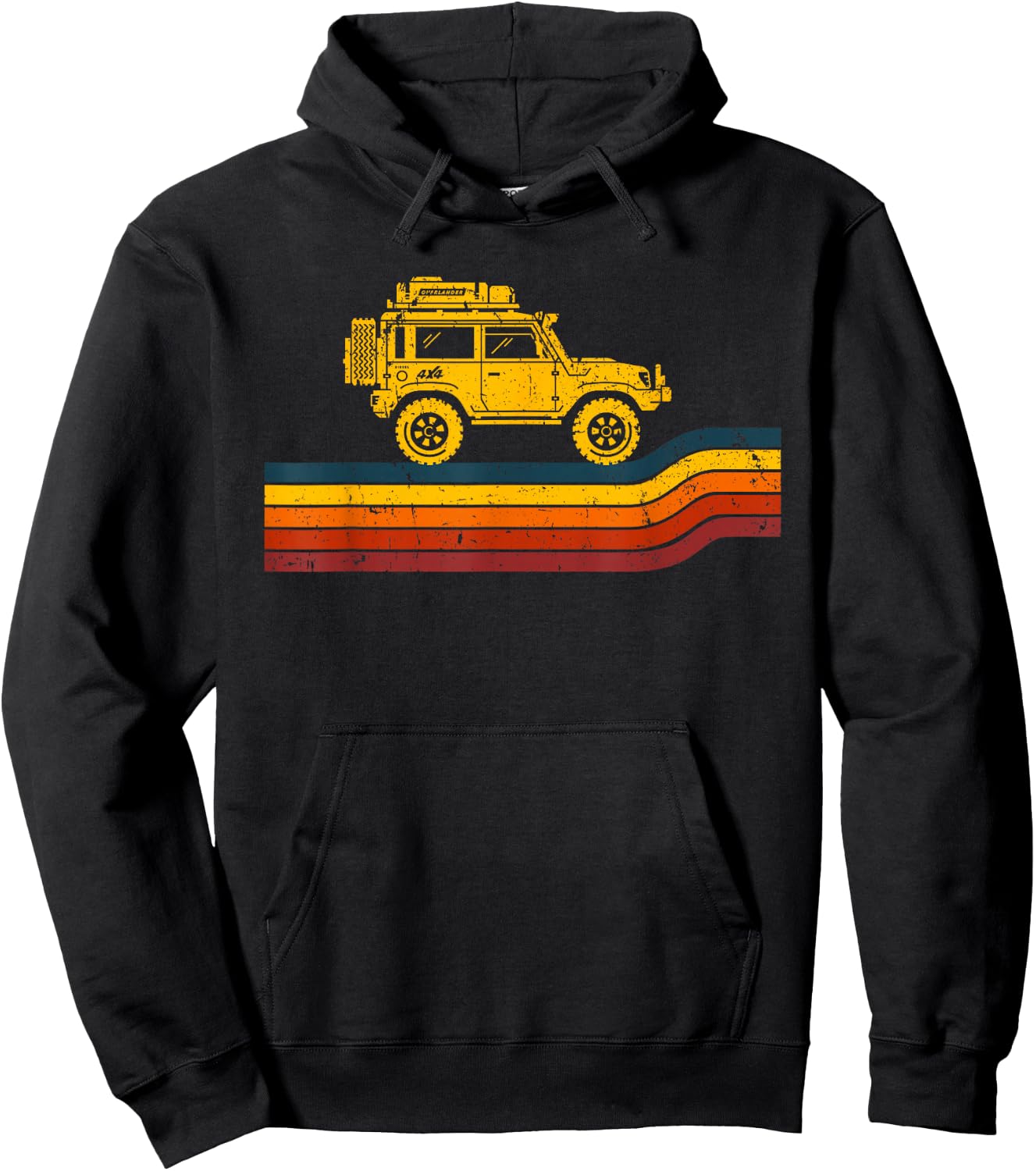Overland Atlas Retro Rover Tracks 4x4 Offload Camping Hoodie - Hoodie | Black