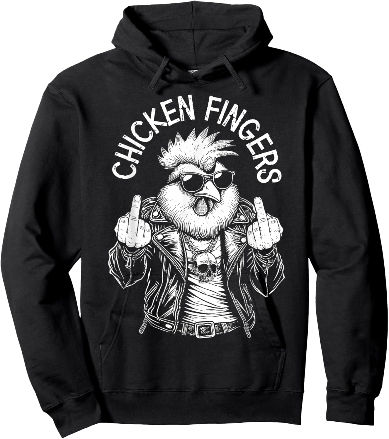 Grandio Design Introverted Intellectual Gifts Chicken Fingers Funny Adult Middle Finger Rude Rooster Hoodie - Hoodie | Black