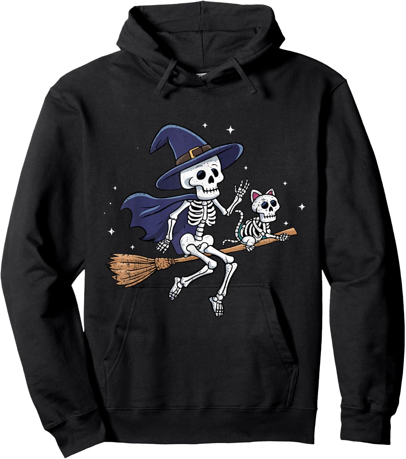 Skeleton Witch Cat Halloween Spooky Witchy Women Kids Hoodie - Hoodie | Black